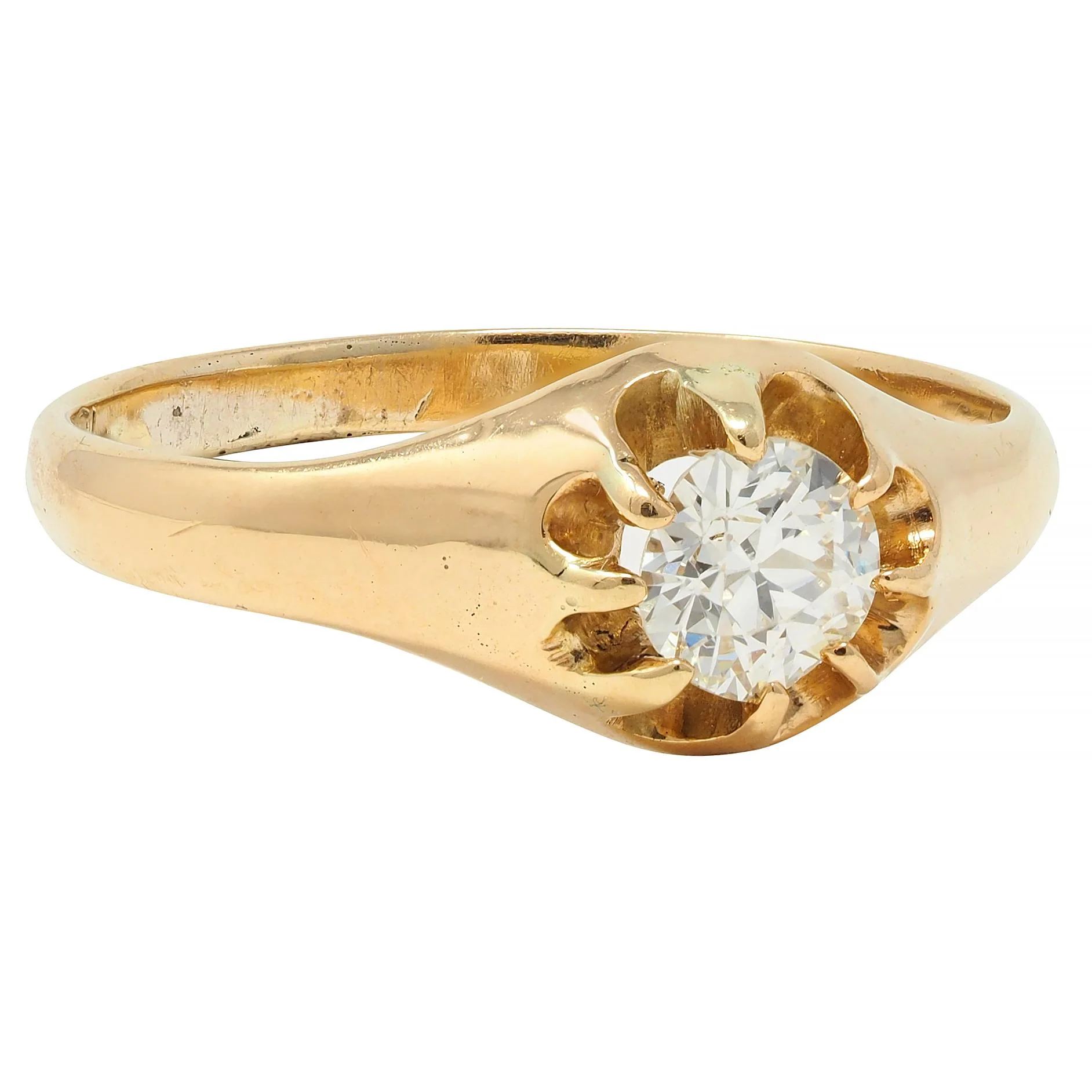 Victorian 0.35 CTW Old European Cut Diamond 14 Karat Yellow Gold Belcher Solitaire Engagement Ring - Image 2