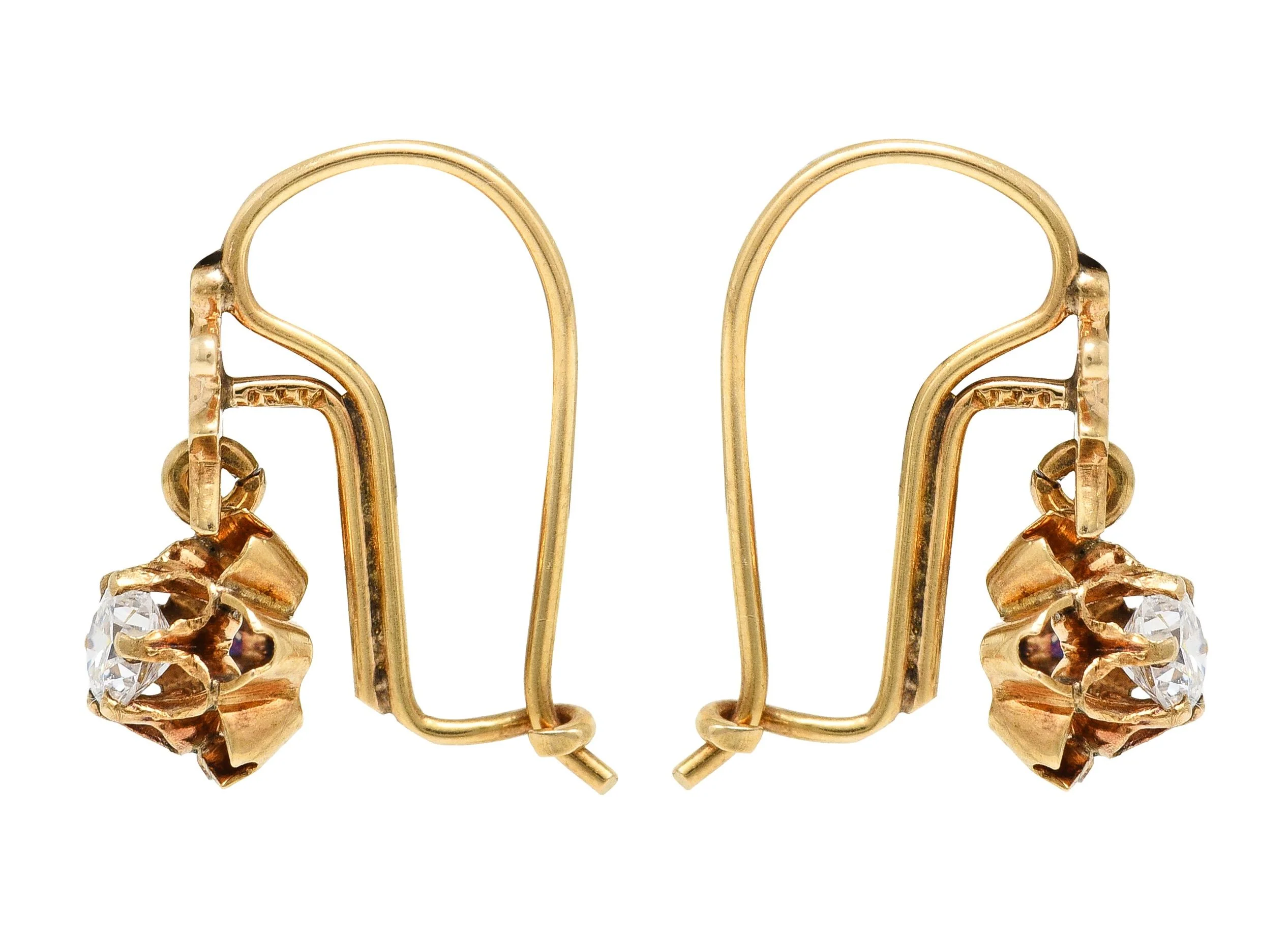 Victorian 0.40 CTW Diamond 14 Karat Yellow Gold Antique Belcher Set Drop Earring - Image 2