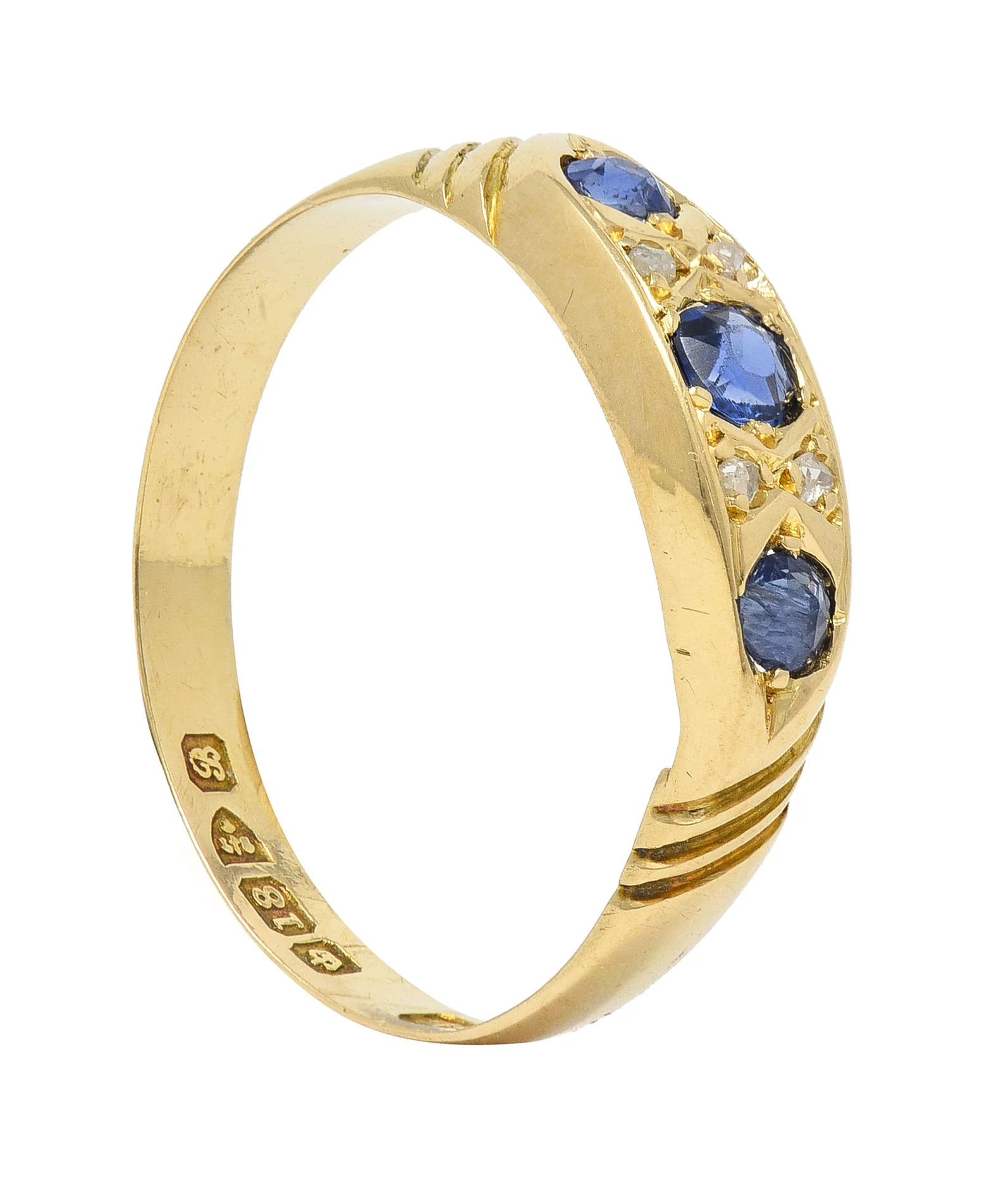 Victorian 0.40 CTW Sapphire Diamond 18 Karat Yellow Gold Antique Band Ring - Image 10