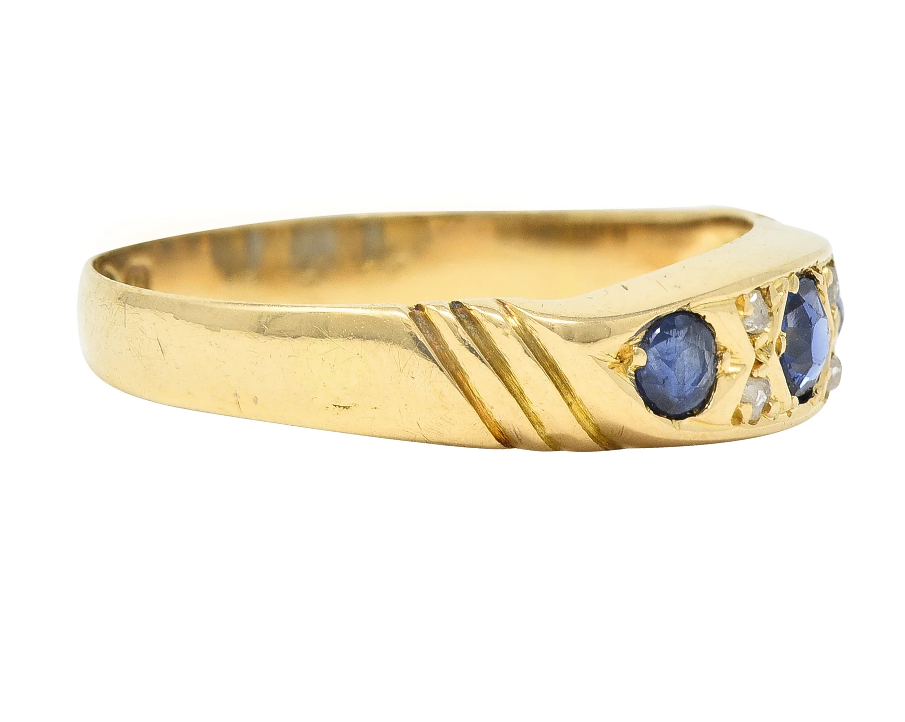 Victorian 0.40 CTW Sapphire Diamond 18 Karat Yellow Gold Antique Band Ring - Image 3