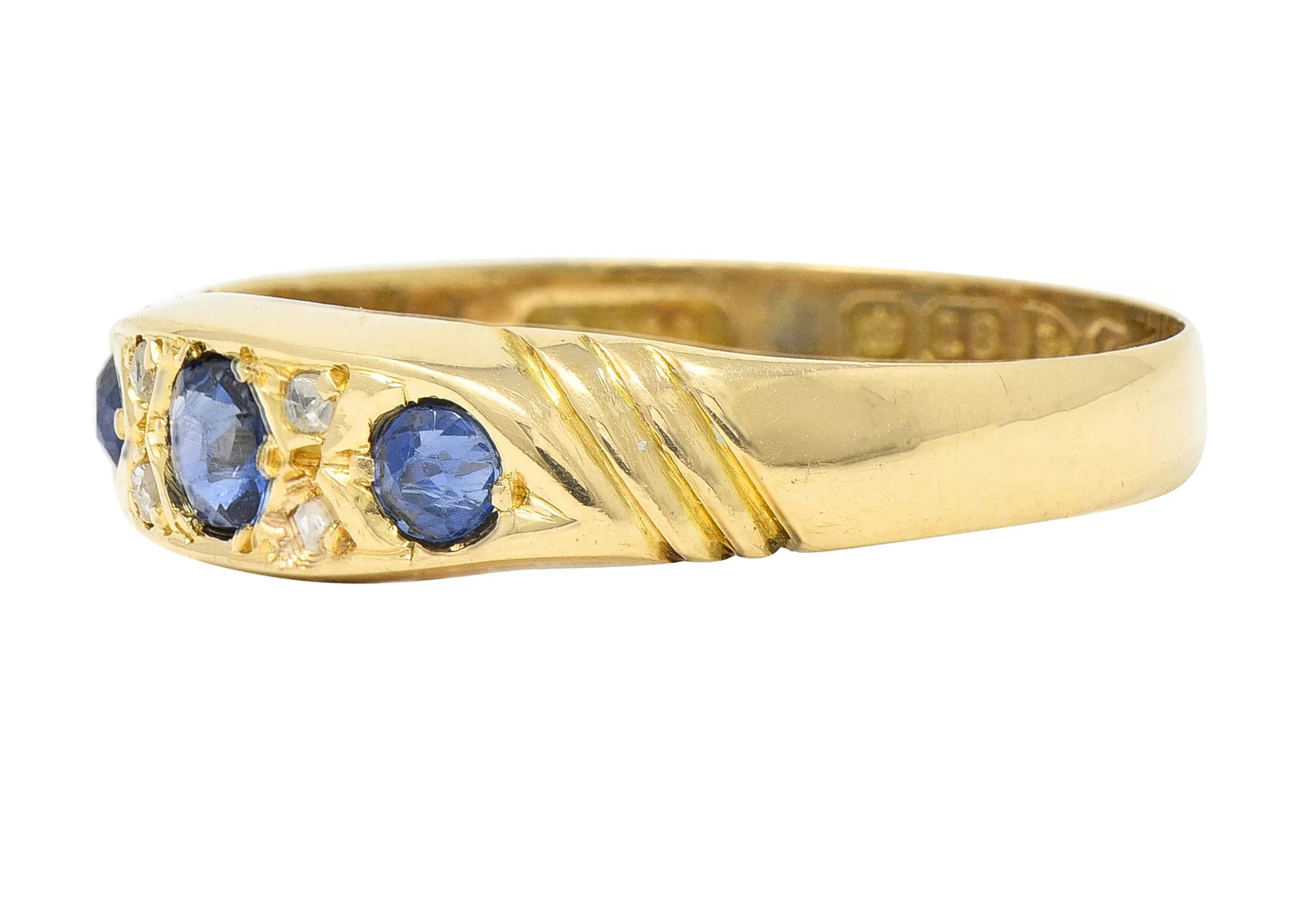 Victorian 0.40 CTW Sapphire Diamond 18 Karat Yellow Gold Antique Band Ring - Image 5