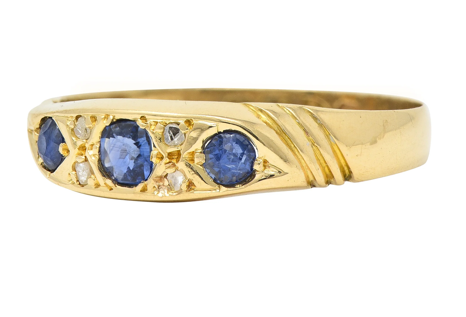 Victorian 0.40 CTW Sapphire Diamond 18 Karat Yellow Gold Antique Band Ring - Image 6