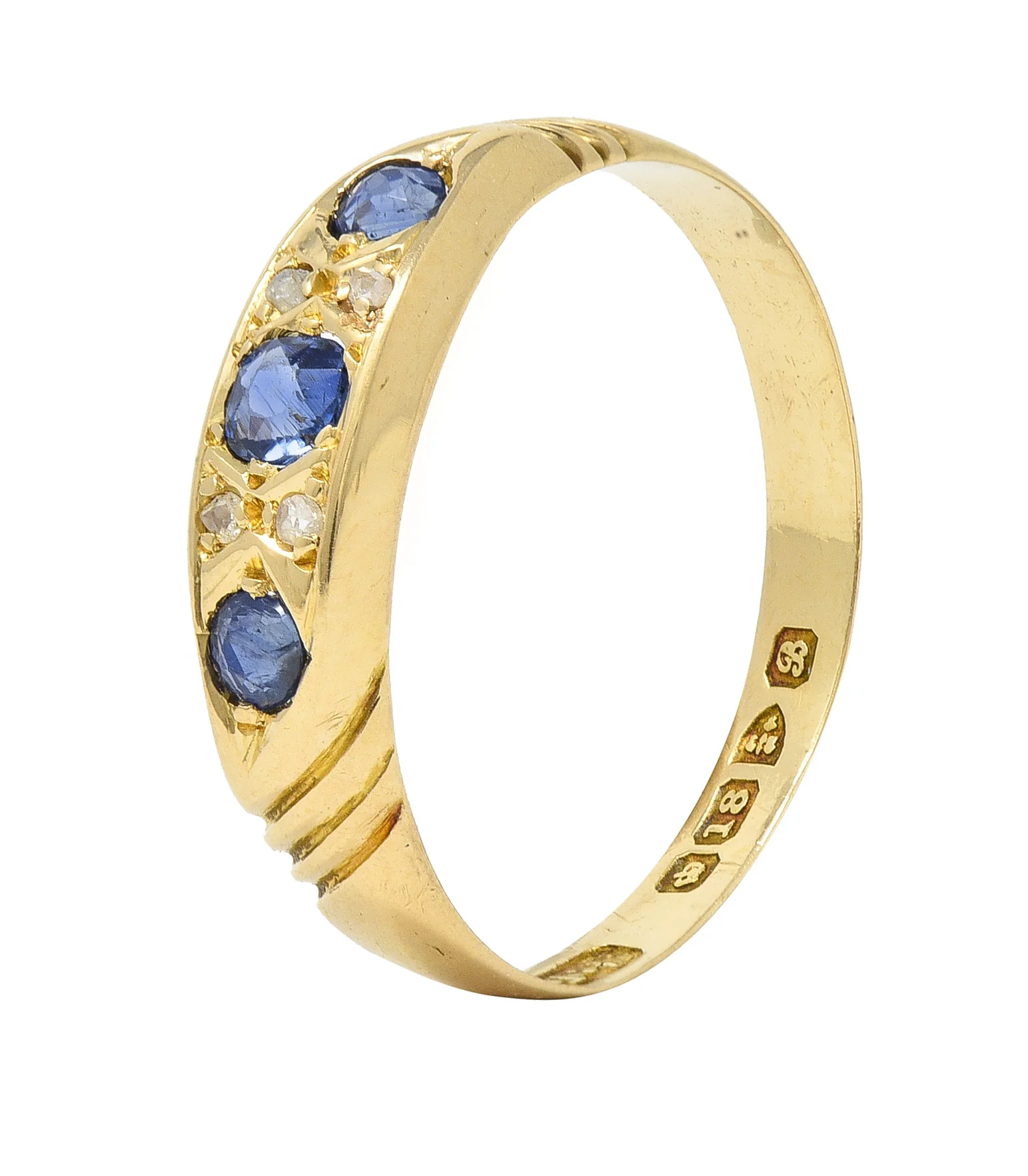 Victorian 0.40 CTW Sapphire Diamond 18 Karat Yellow Gold Antique Band Ring - Image 8