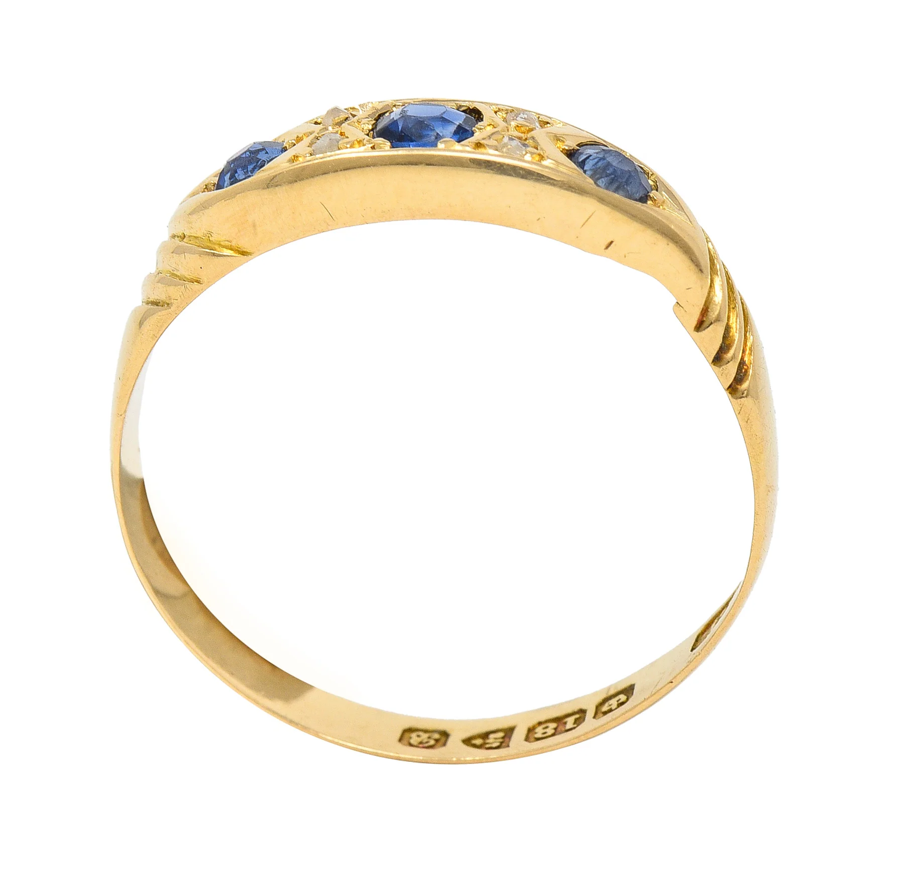 Victorian 0.40 CTW Sapphire Diamond 18 Karat Yellow Gold Antique Band Ring - Image 9