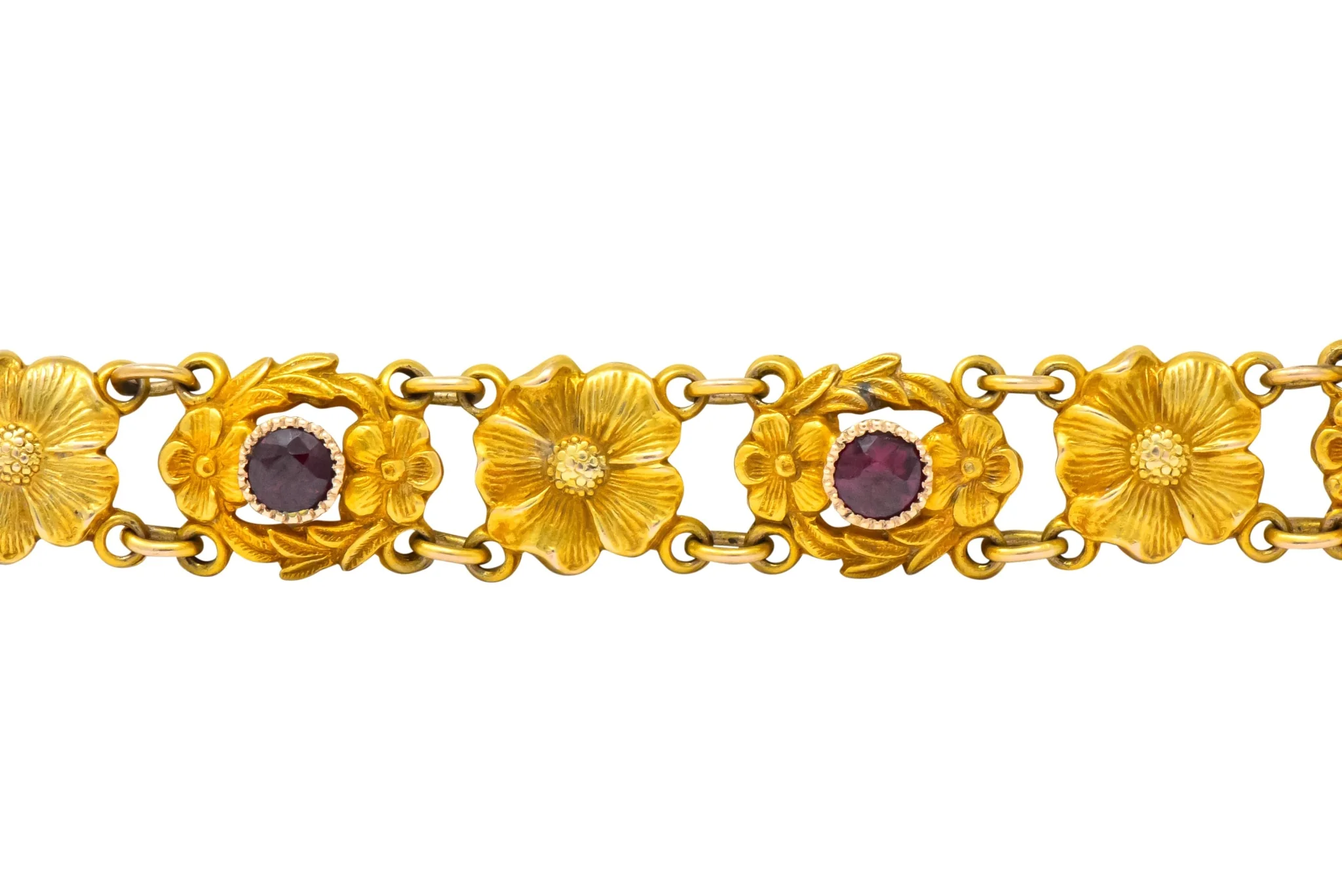 Victorian 0.45 CTW Ruby 14 Karat Gold Flower Link Bracelet - Image 3