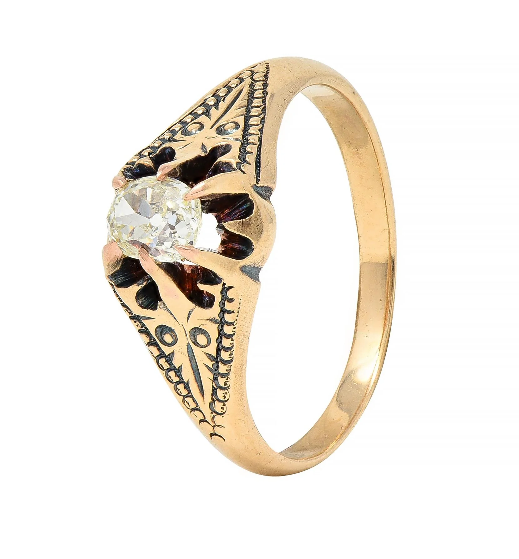 Victorian 0.49 CTW Old Mine Cut Diamond 14 Karat Gold Antique Belcher Engagement Ring - Image 8