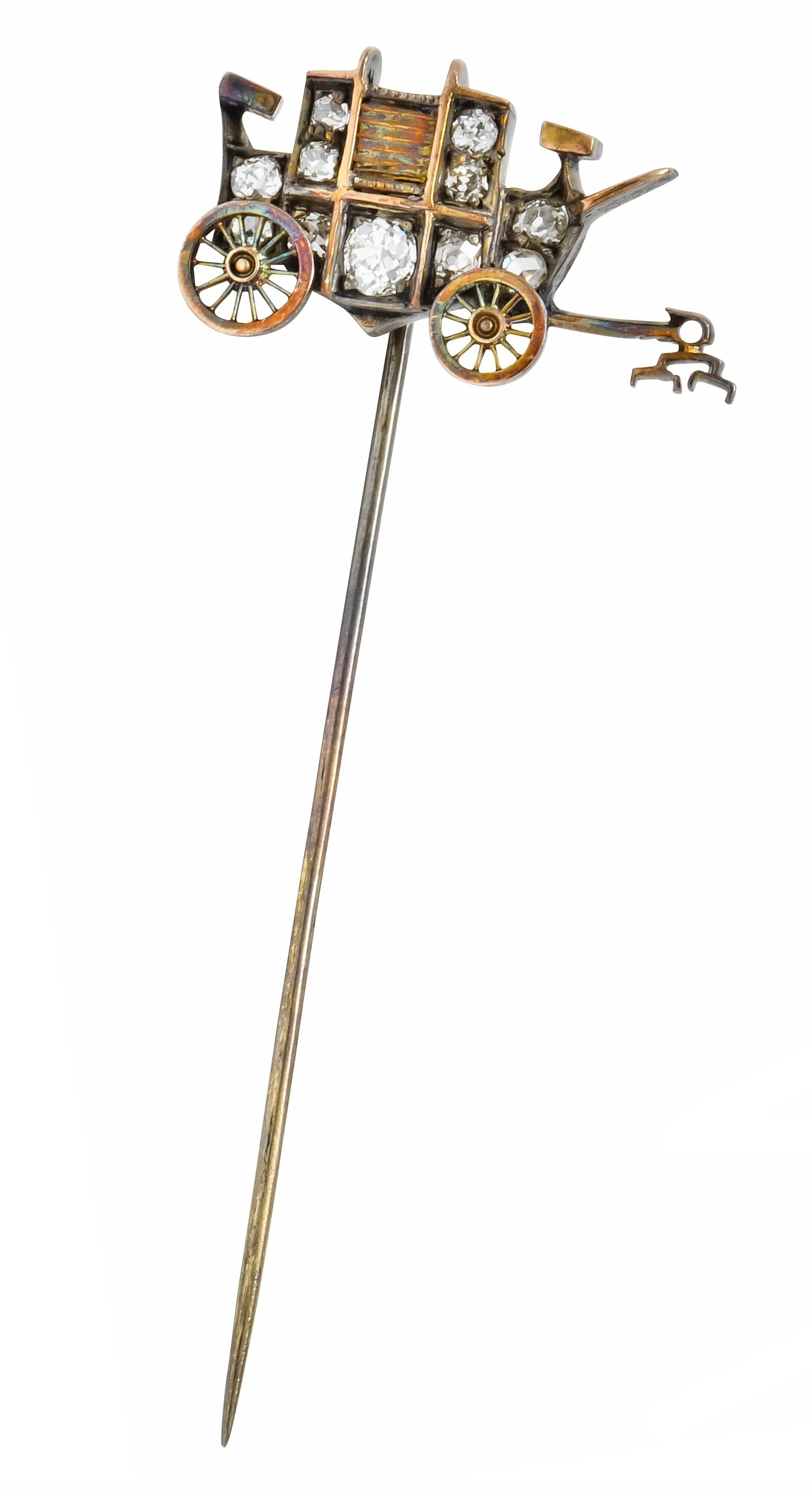 Victorian 0.50 CTW Diamond 14 Karat Gold Stagecoach Stickpin - Image 2