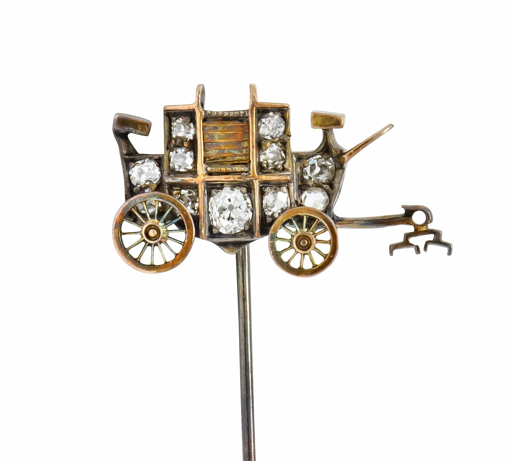 Victorian 0.50 CTW Diamond 14 Karat Gold Stagecoach Stickpin - Image 3