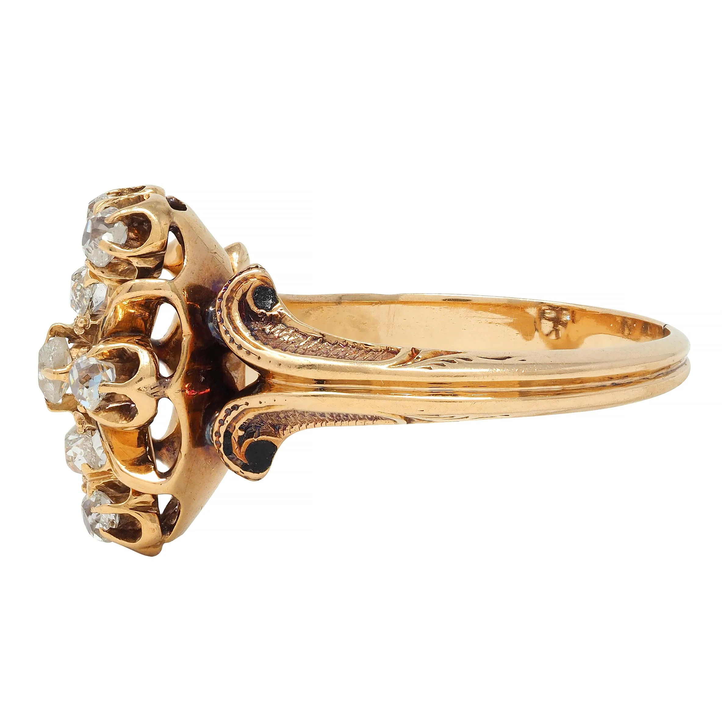 Victorian 0.50 CTW Old Mine Cut Diamond 18 Karat Yellow Gold Antique Ring - Image 5