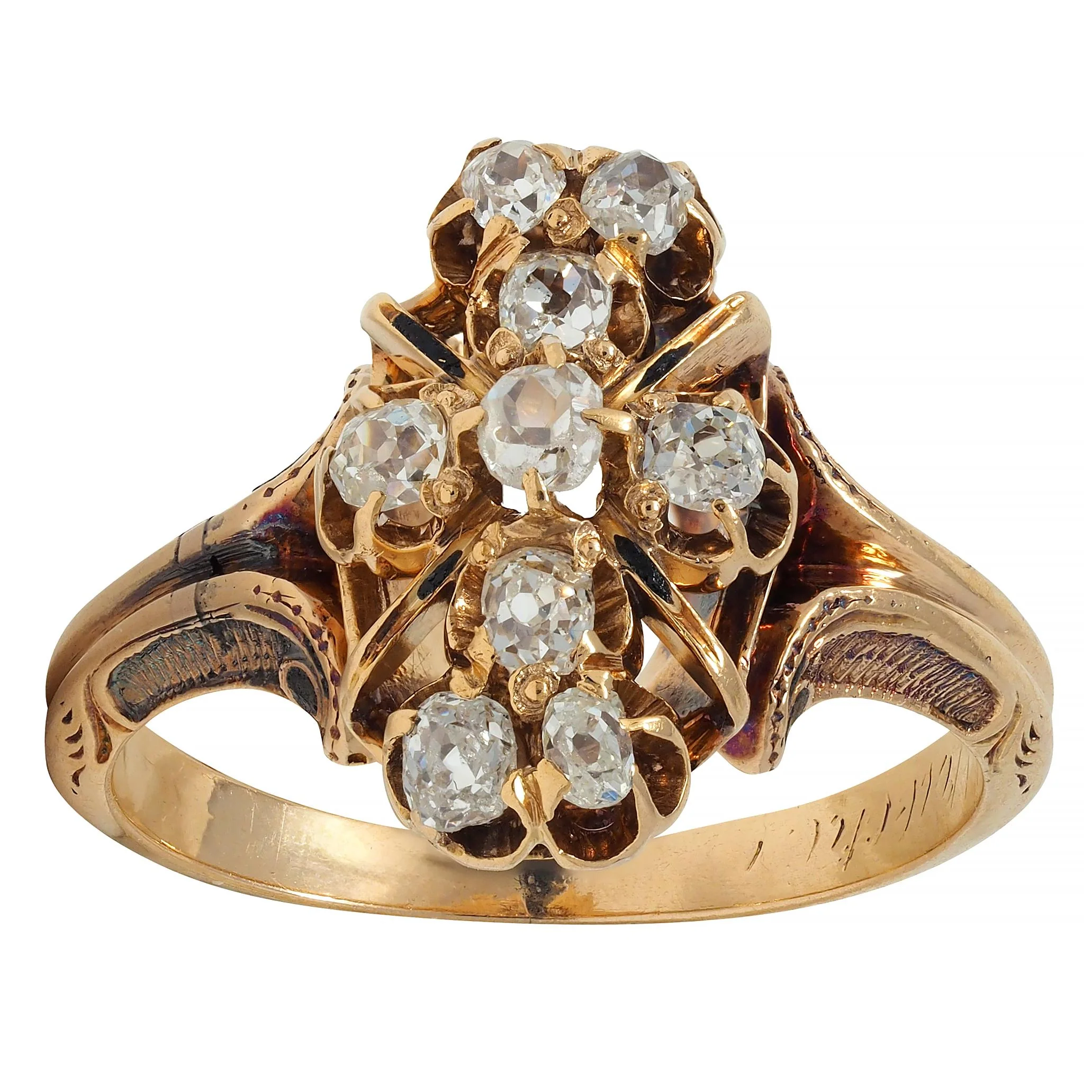 Victorian 0.50 CTW Old Mine Cut Diamond 18 Karat Yellow Gold Antique Ring - Image 8