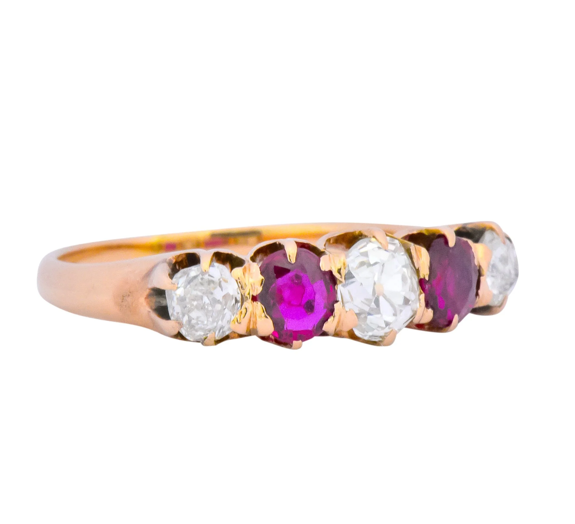 Victorian 0.51 CTW Diamond Ruby 14 Karat Gold Stackable Band Ring - Image 3