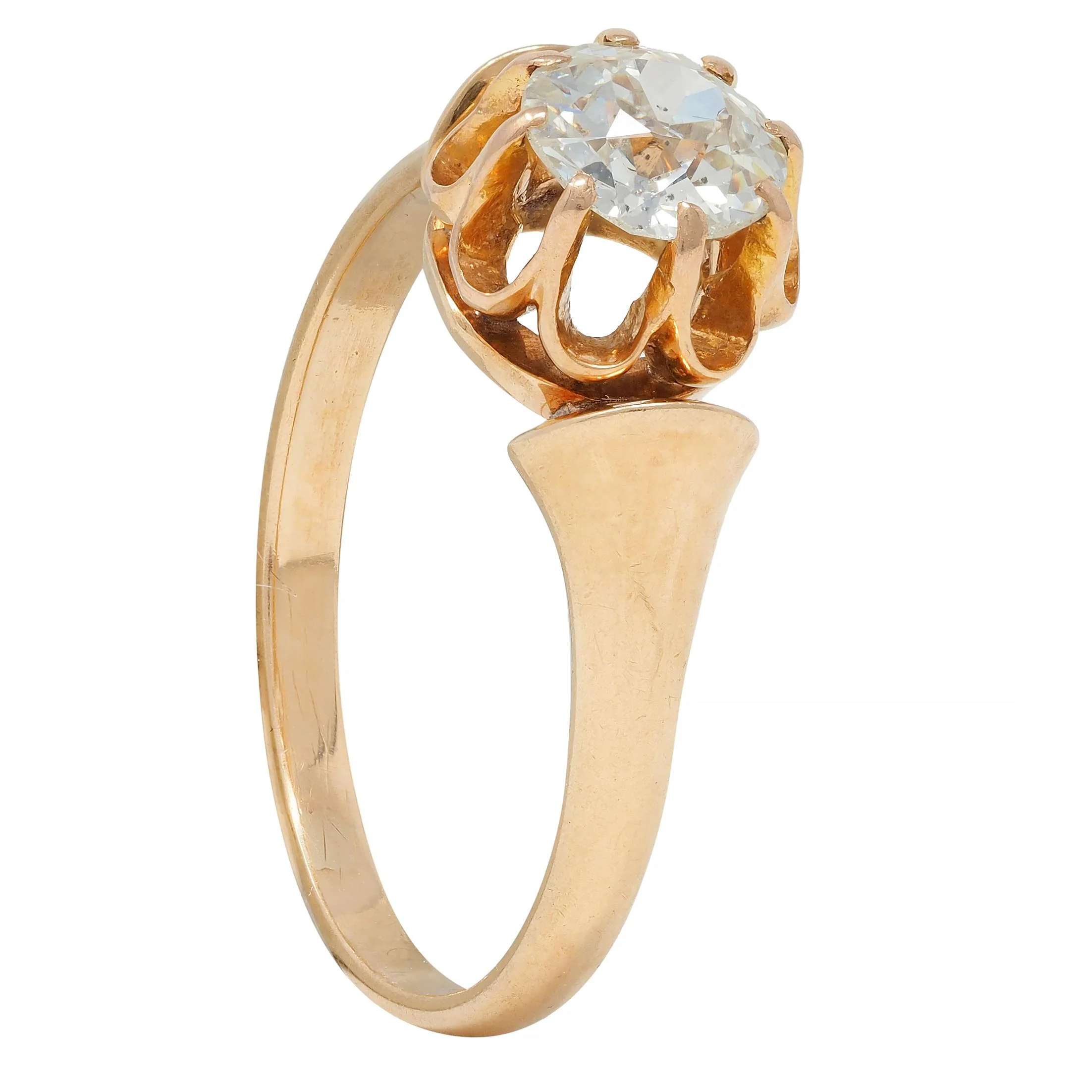 Victorian 0.55 CTW Old European Cut Diamond 14 Karat Yellow Gold Belcher Set Engagement Ring - Image 10