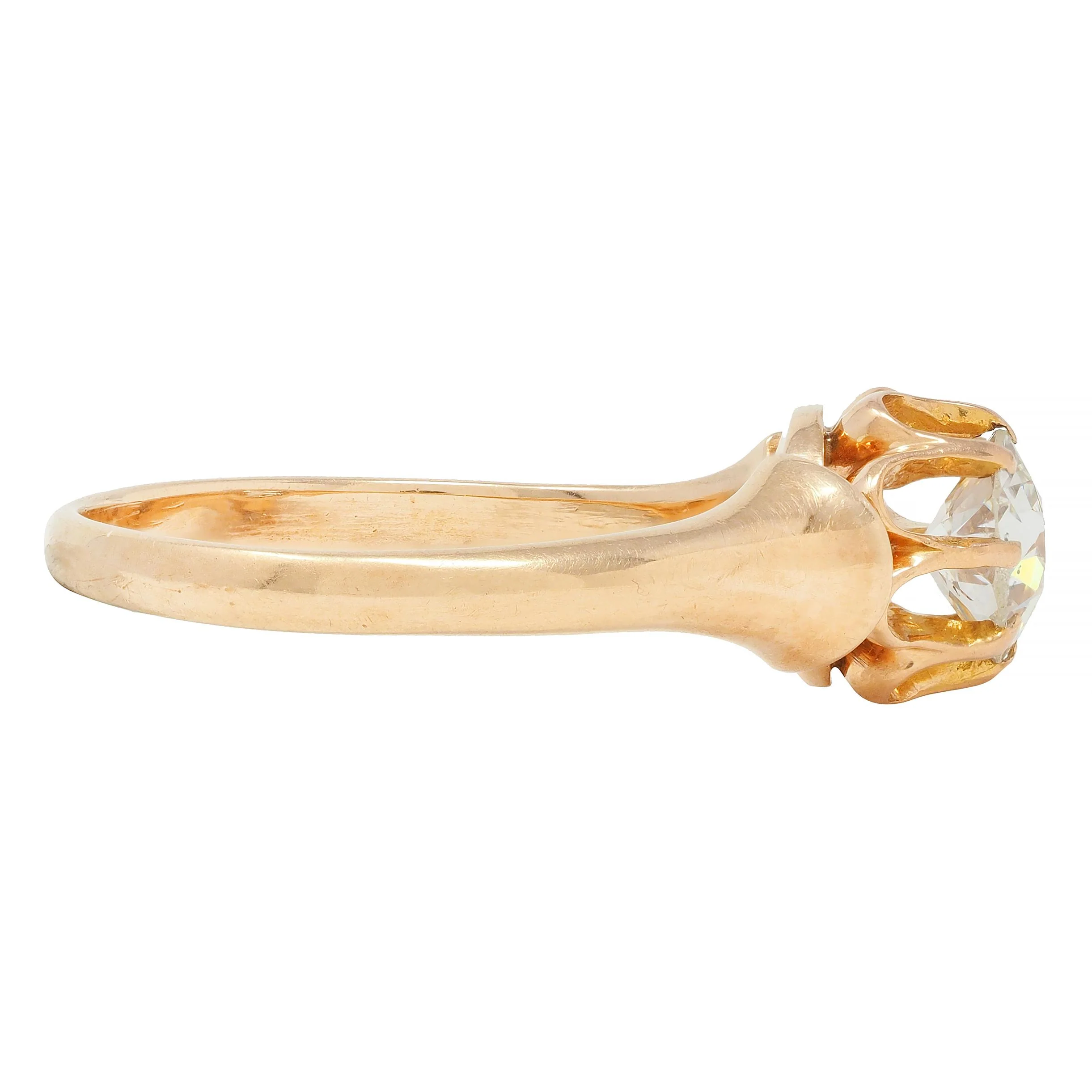 Victorian 0.55 CTW Old European Cut Diamond 14 Karat Yellow Gold Belcher Set Engagement Ring - Image 4