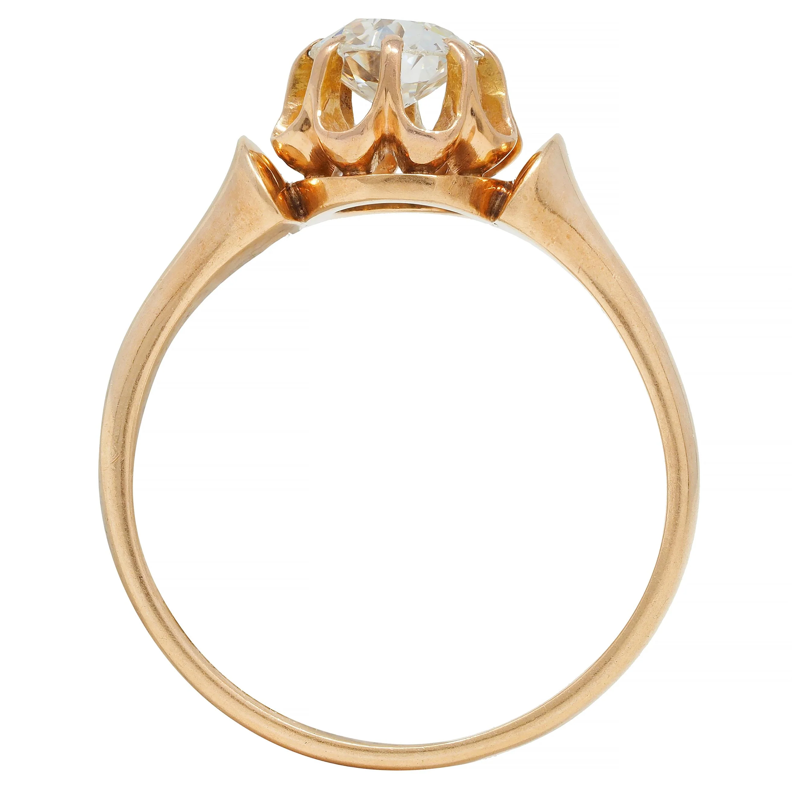 Victorian 0.55 CTW Old European Cut Diamond 14 Karat Yellow Gold Belcher Set Engagement Ring - Image 9