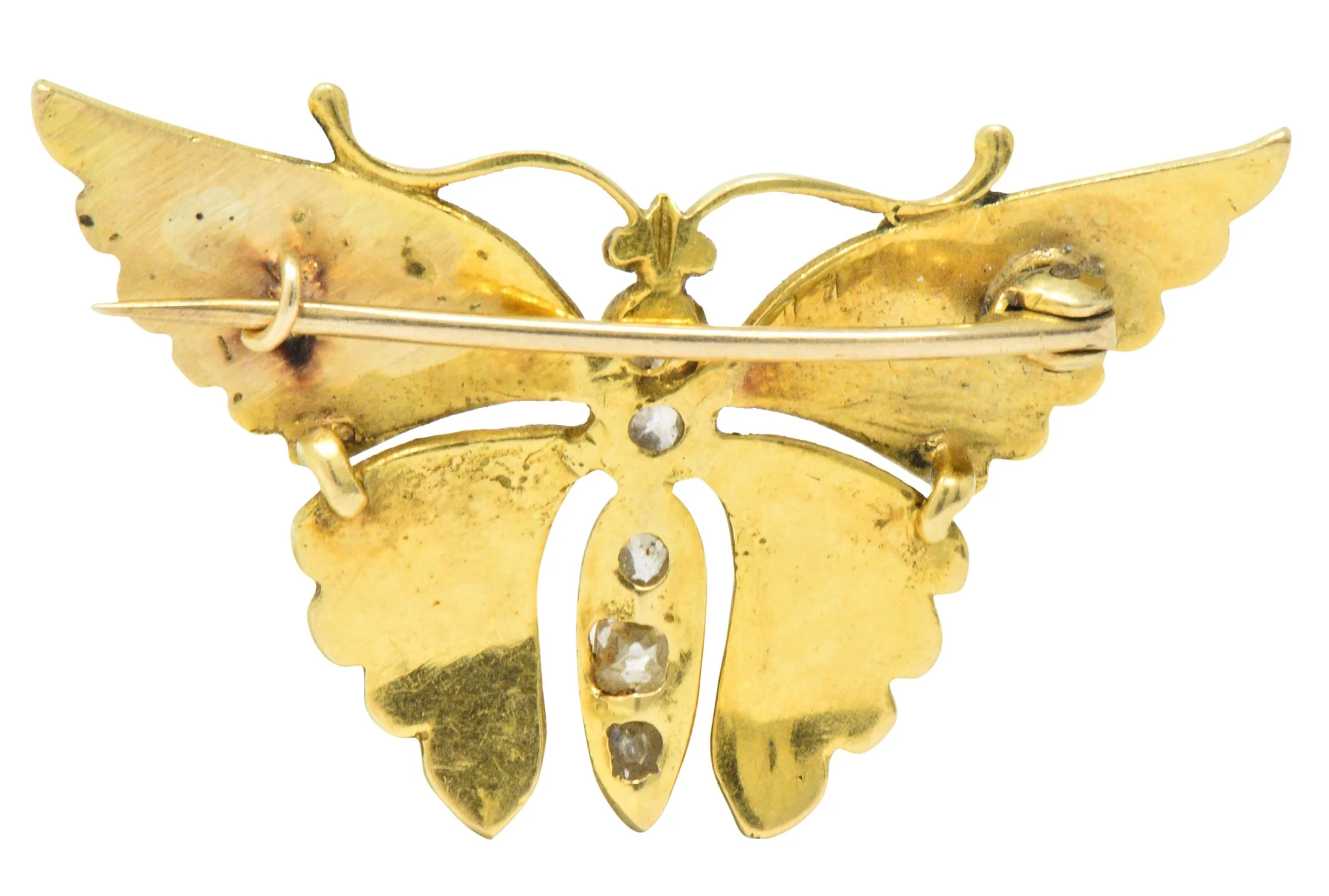 Victorian 0.60 CTW Diamond Enamel 14 Karat Gold Butterfly Brooch - Image 6