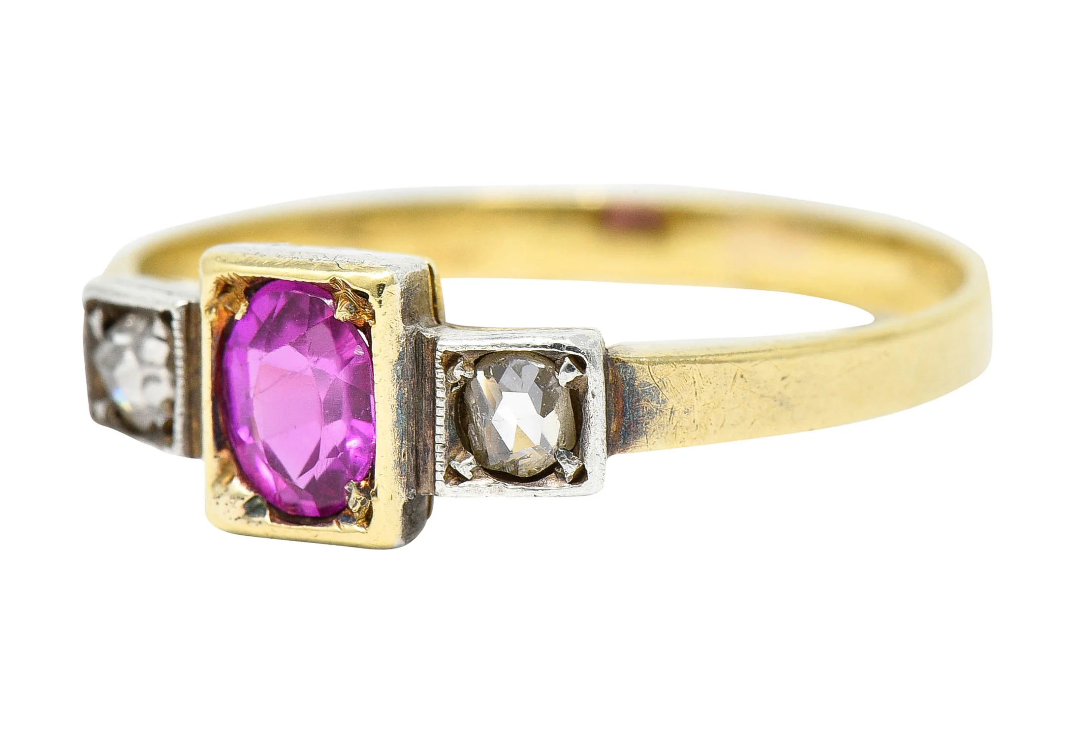 Victorian 0.60 CTW Ruby Diamond Platinum-Topped 18 Karat Gold Ring - Image 6