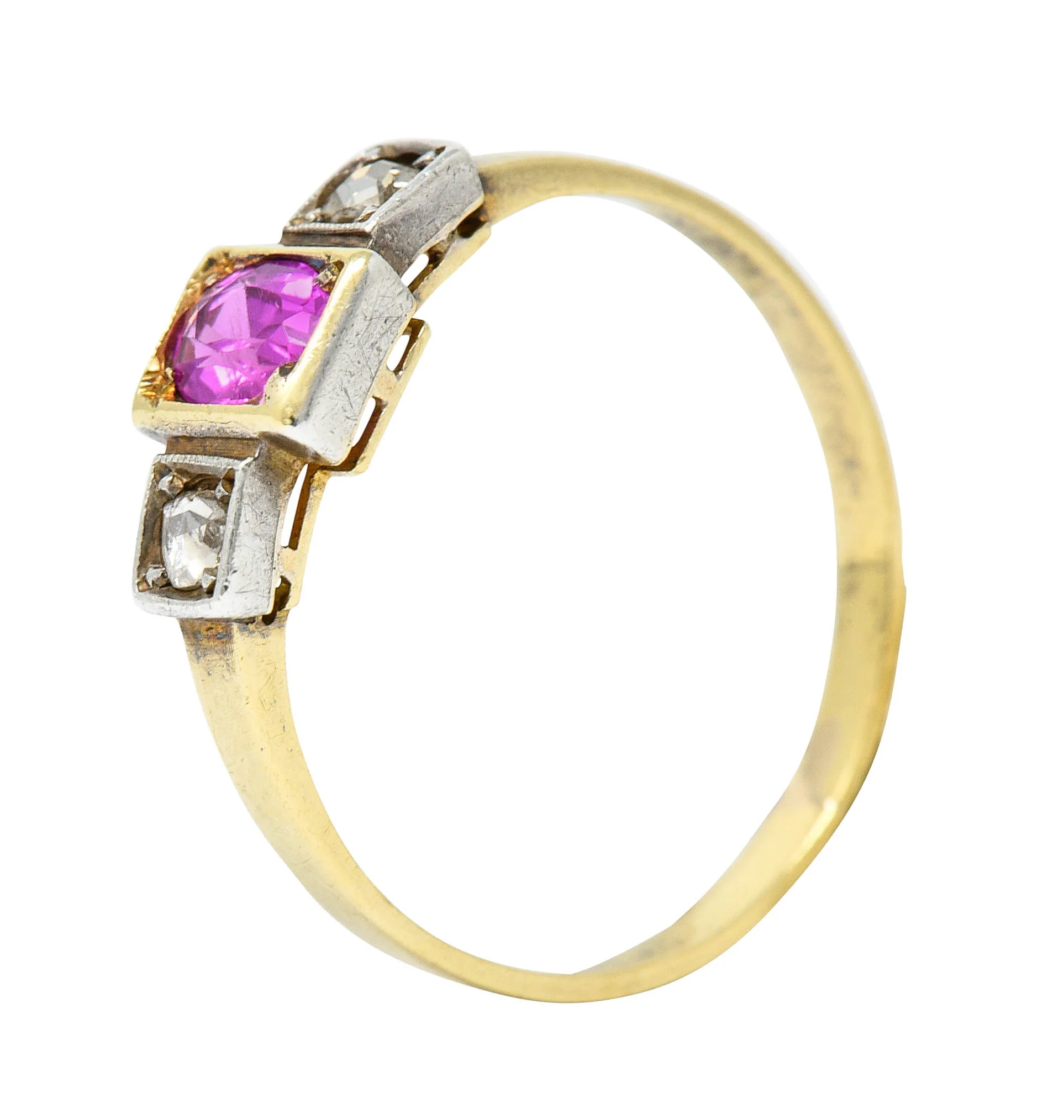 Victorian 0.60 CTW Ruby Diamond Platinum-Topped 18 Karat Gold Ring - Image 8