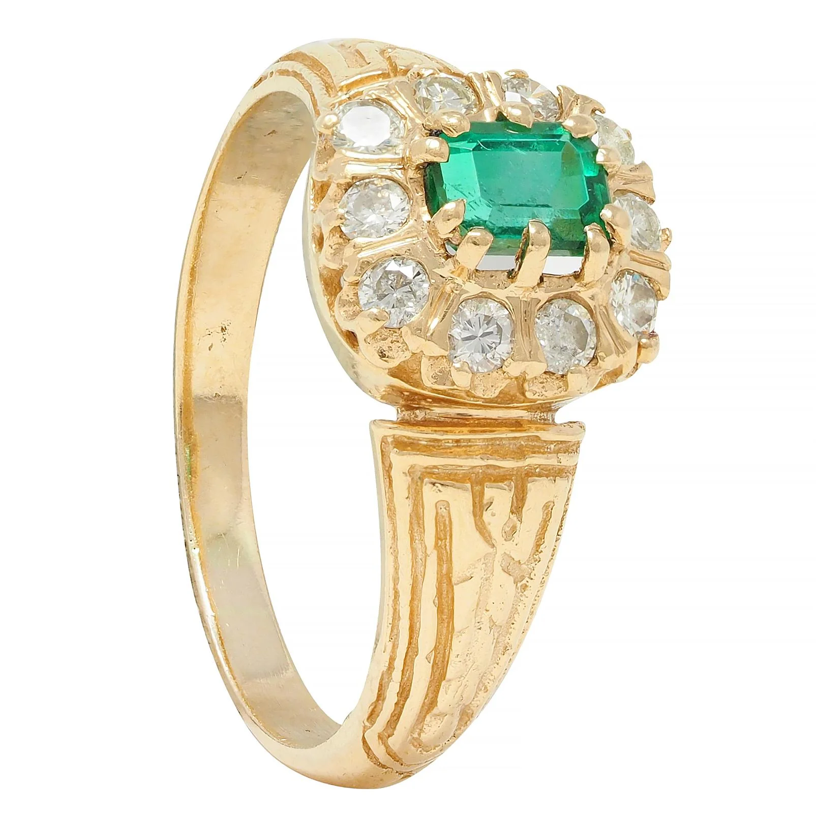 Victorian 0.65 CTW Emerald Diamond 14 Karat Yellow Gold Antique Halo Ring - Image 11