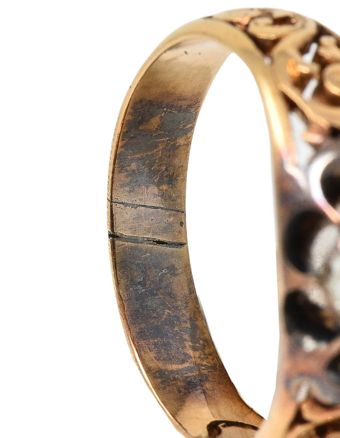 Victorian 0.65 CTW Rose Cut Diamond 14 Karat Yellow Gold Antique Belcher Unisex Engagement Ring - Image 9