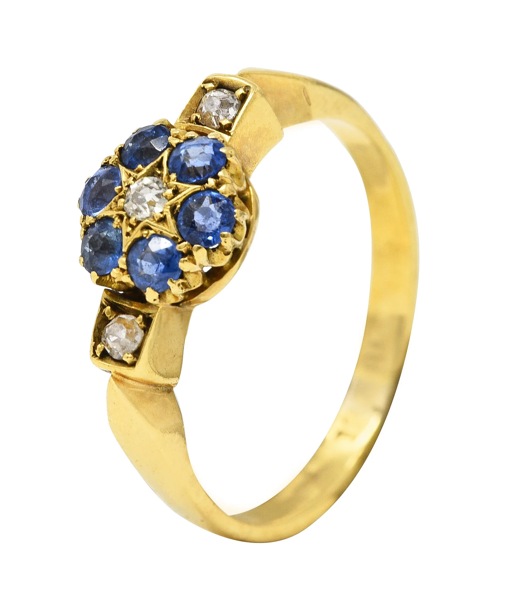 Victorian 0.69 CTW Sapphire Diamond 18 Karat Yellow Gold Star Antique Cluster Ring - Image 2