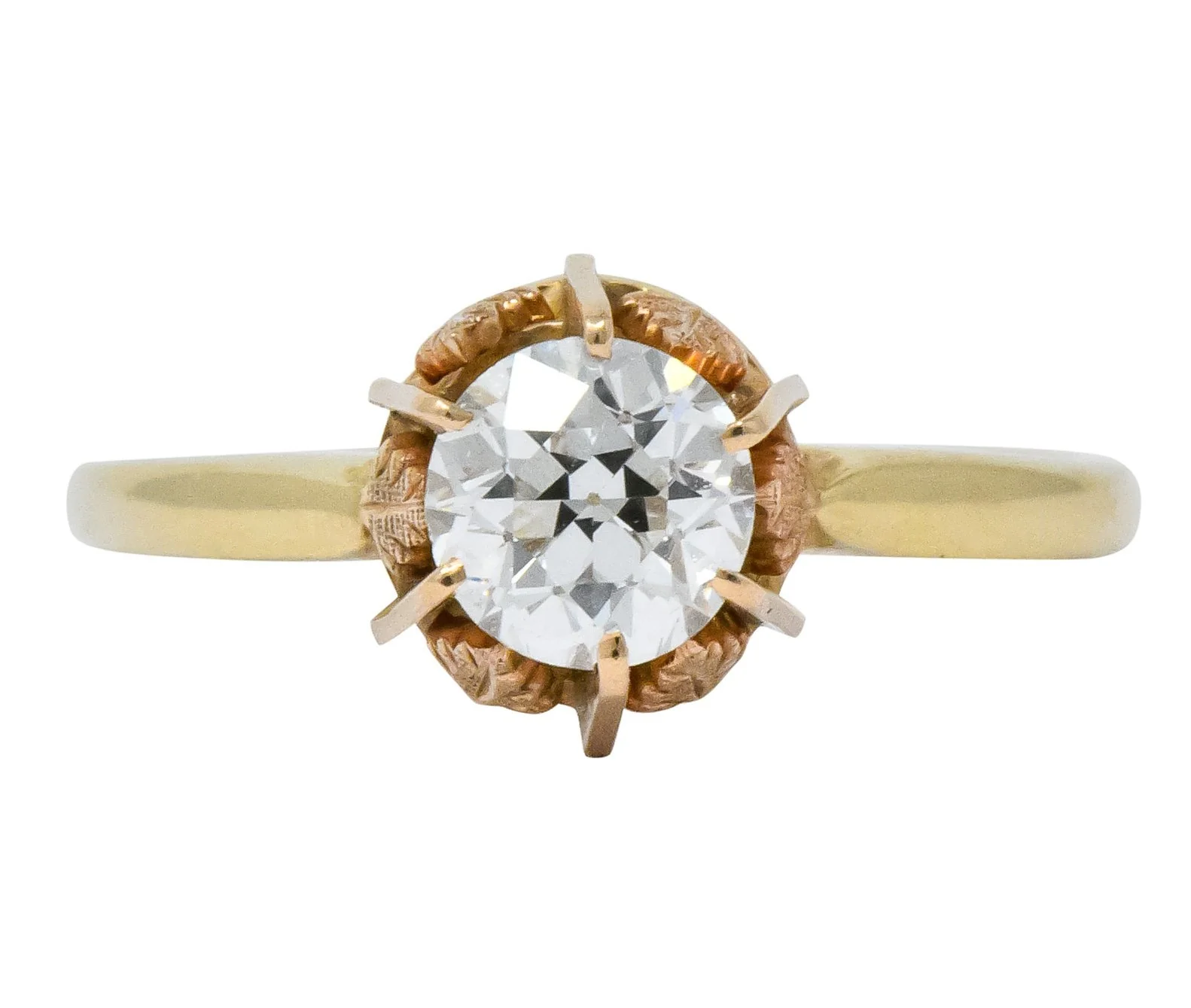 Victorian 0.70 CTW Diamond 14 Karat Two-Tone Gold Engagement Ring