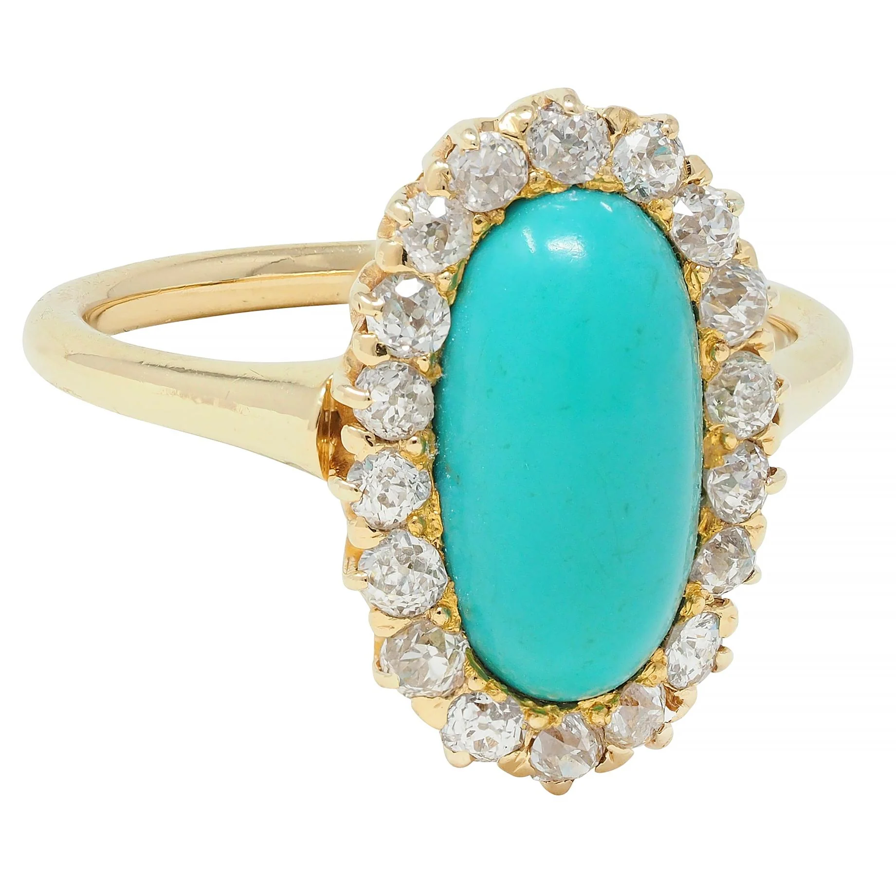 Victorian 0.72 CTW Diamond Turquoise 18 Karat Yellow Gold Antique Halo Ring - Image 2