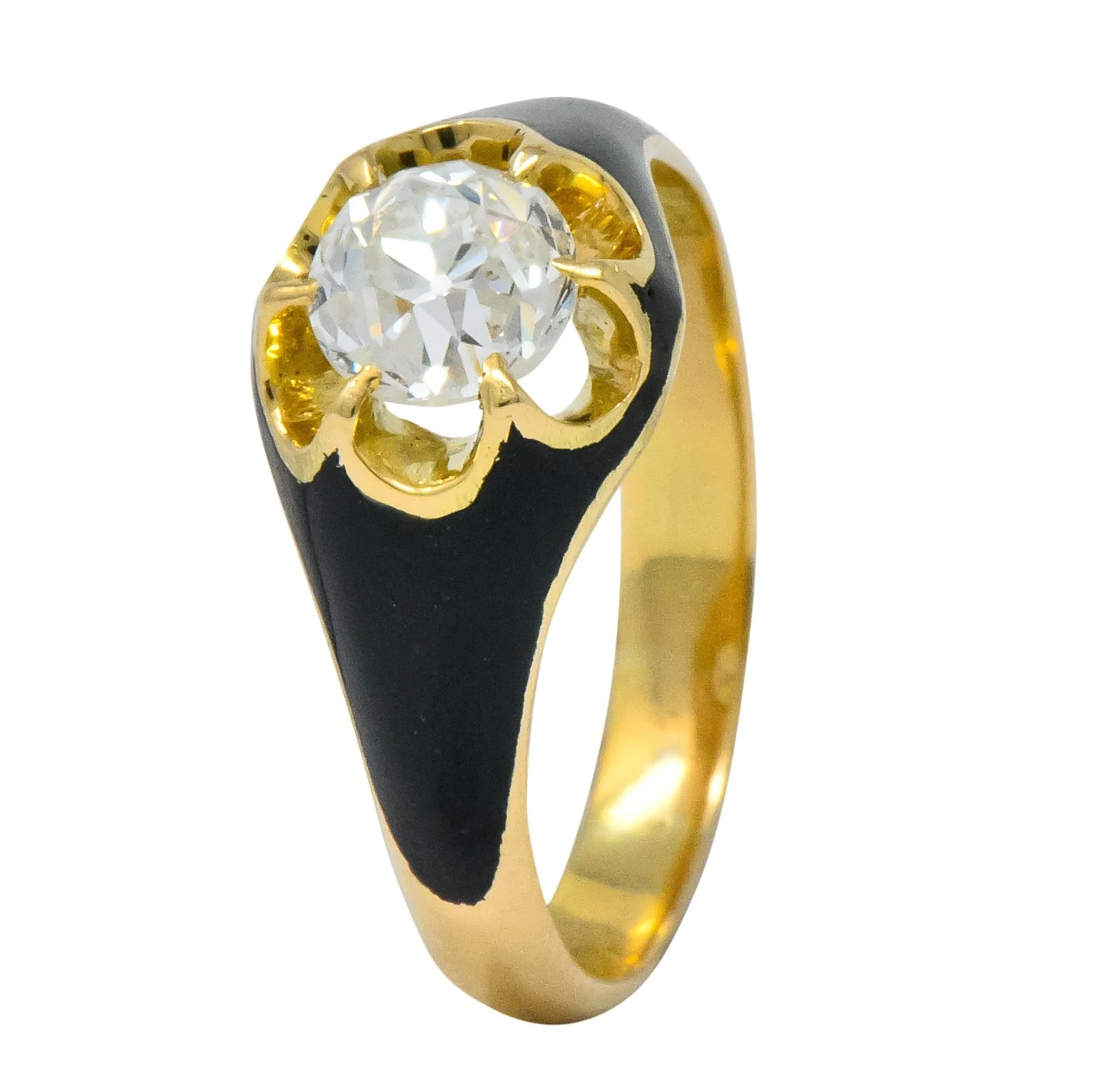 Victorian 0.80 CTW Old European Diamond Enamel 18 Karat Gold Mourning Ring - Image 10