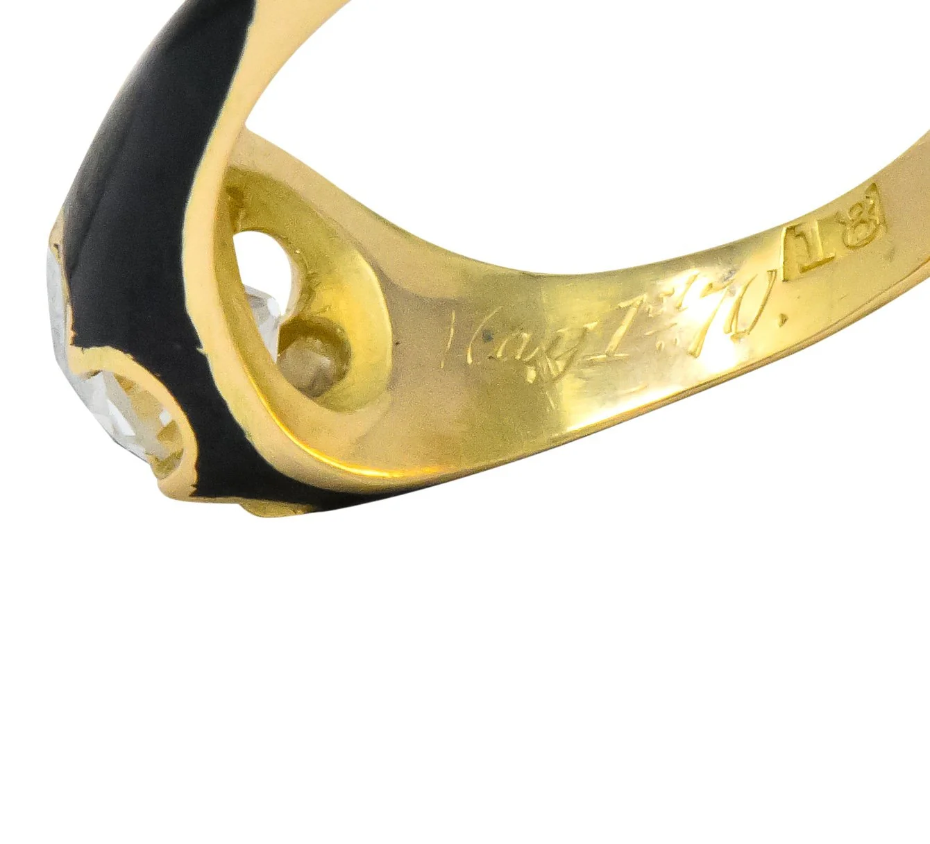 Victorian 0.80 CTW Old European Diamond Enamel 18 Karat Gold Mourning Ring - Image 8