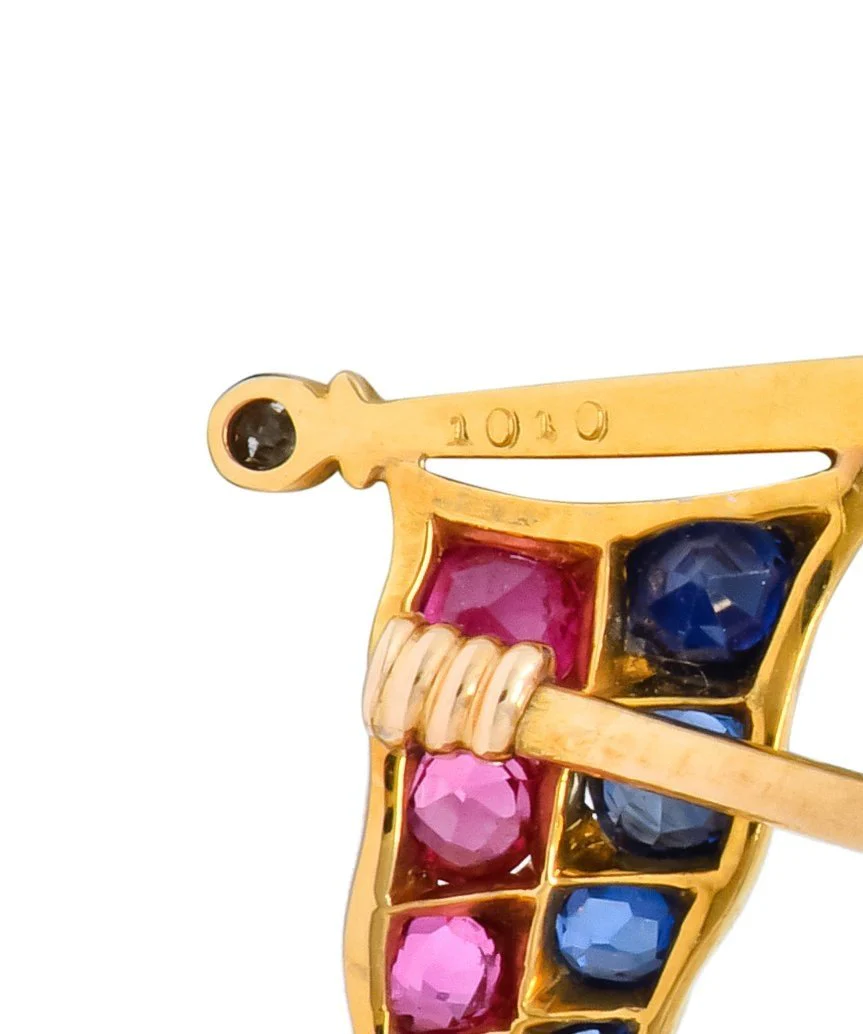 Victorian 0.80 CTW Ruby Sapphire Diamond 18 Karat Gold University of Pennsylvania Pennant Flag Stickpin - Image 6