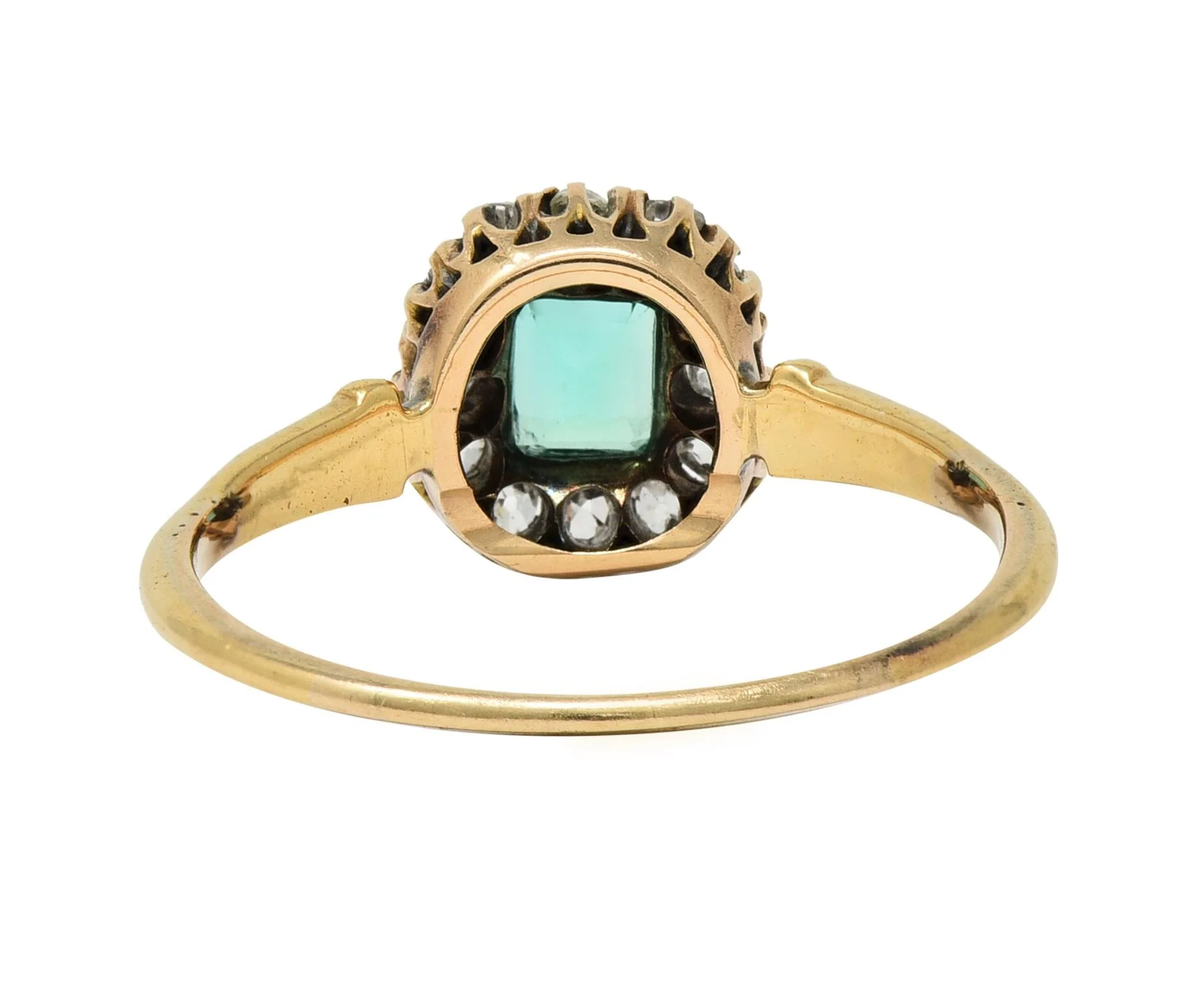 Victorian 0.82 CTW Emerald Diamond 14 Karat Yellow Gold Antique Halo Ring - Image 4