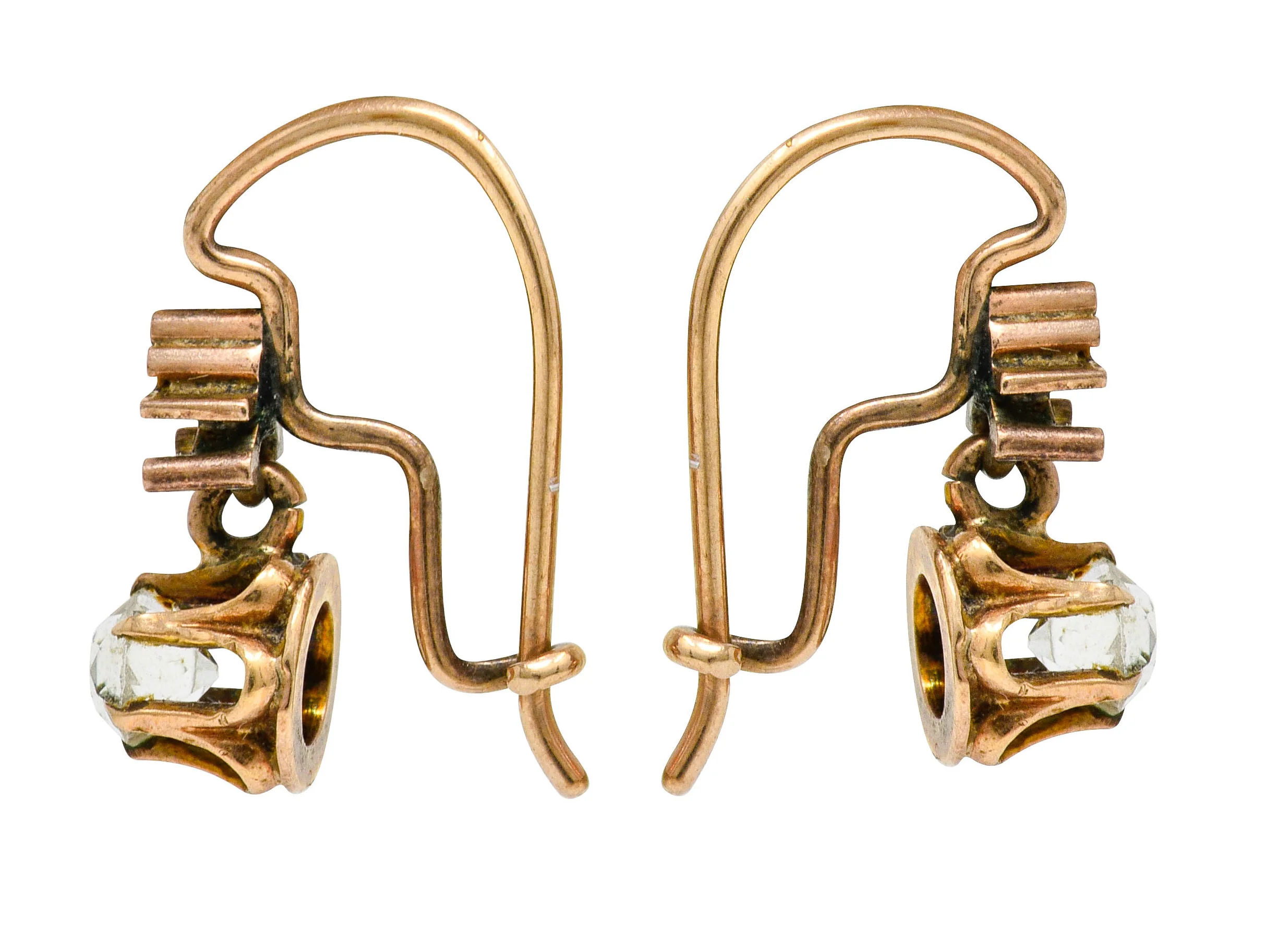 Victorian 0.84 CTW Old Mine Diamonds 14 Karat Gold Belcher Drop Earrings - Image 2