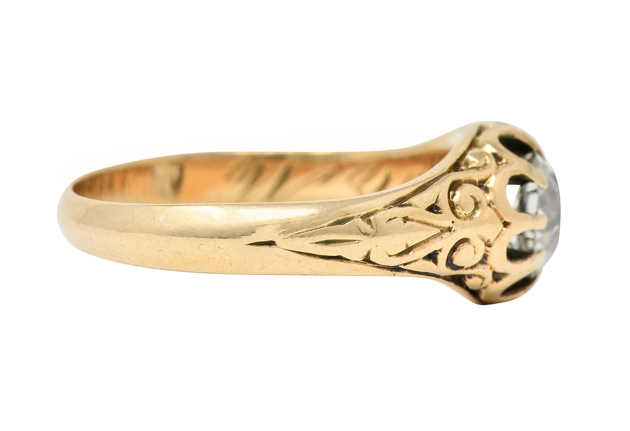 Victorian 0.86 CTW Old European Cut Diamond 14 Karat Yellow Gold Belcher Set Solitaire Antique Engagement Ring - Image 3