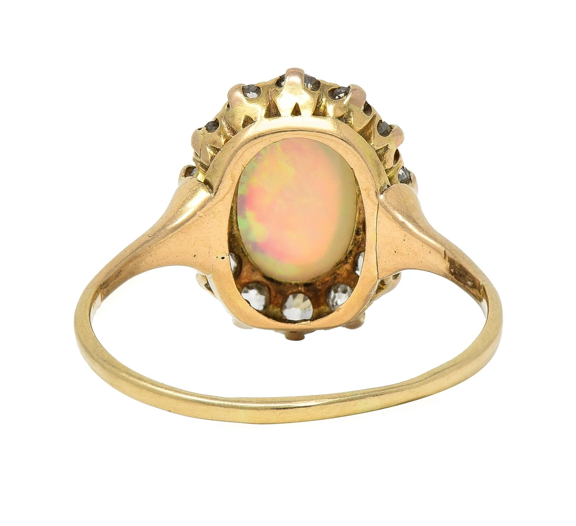 Victorian 0.86 CTW Opal Cabochon Diamond 14 Karat Yellow Gold Antique Halo Ring - Image 5