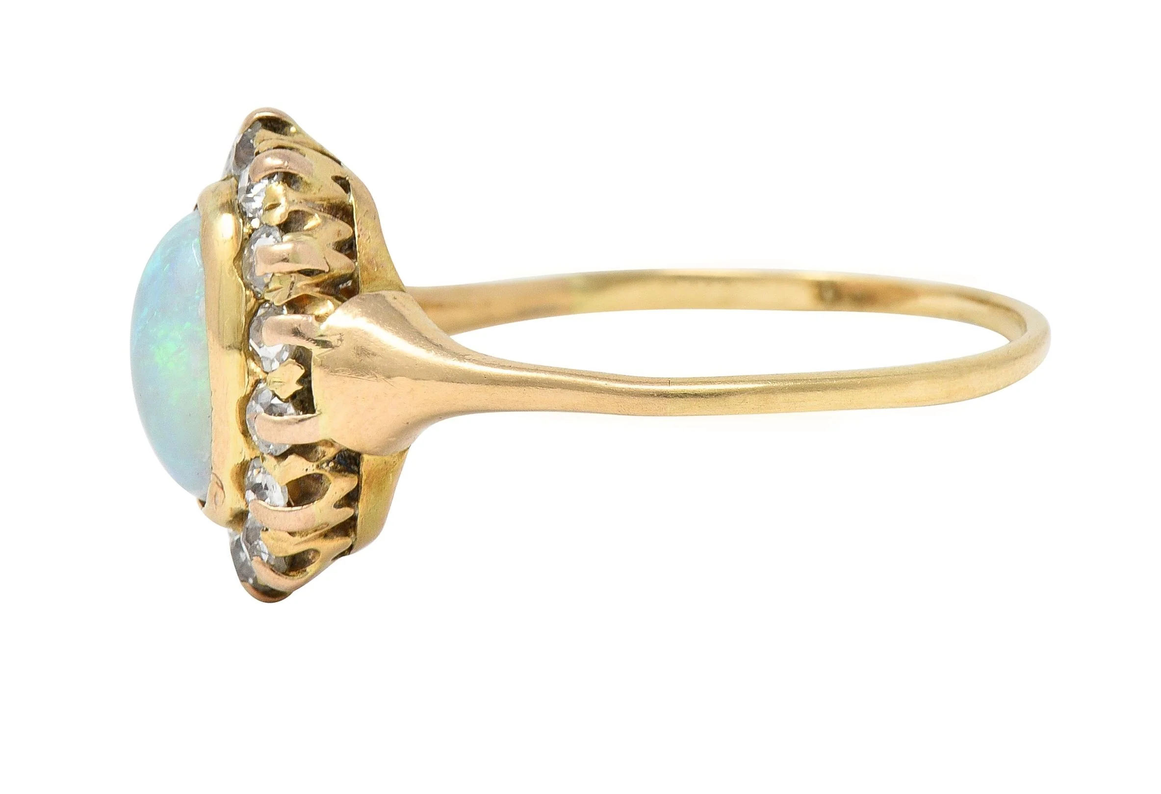Victorian 0.86 CTW Opal Cabochon Diamond 14 Karat Yellow Gold Antique Halo Ring - Image 6