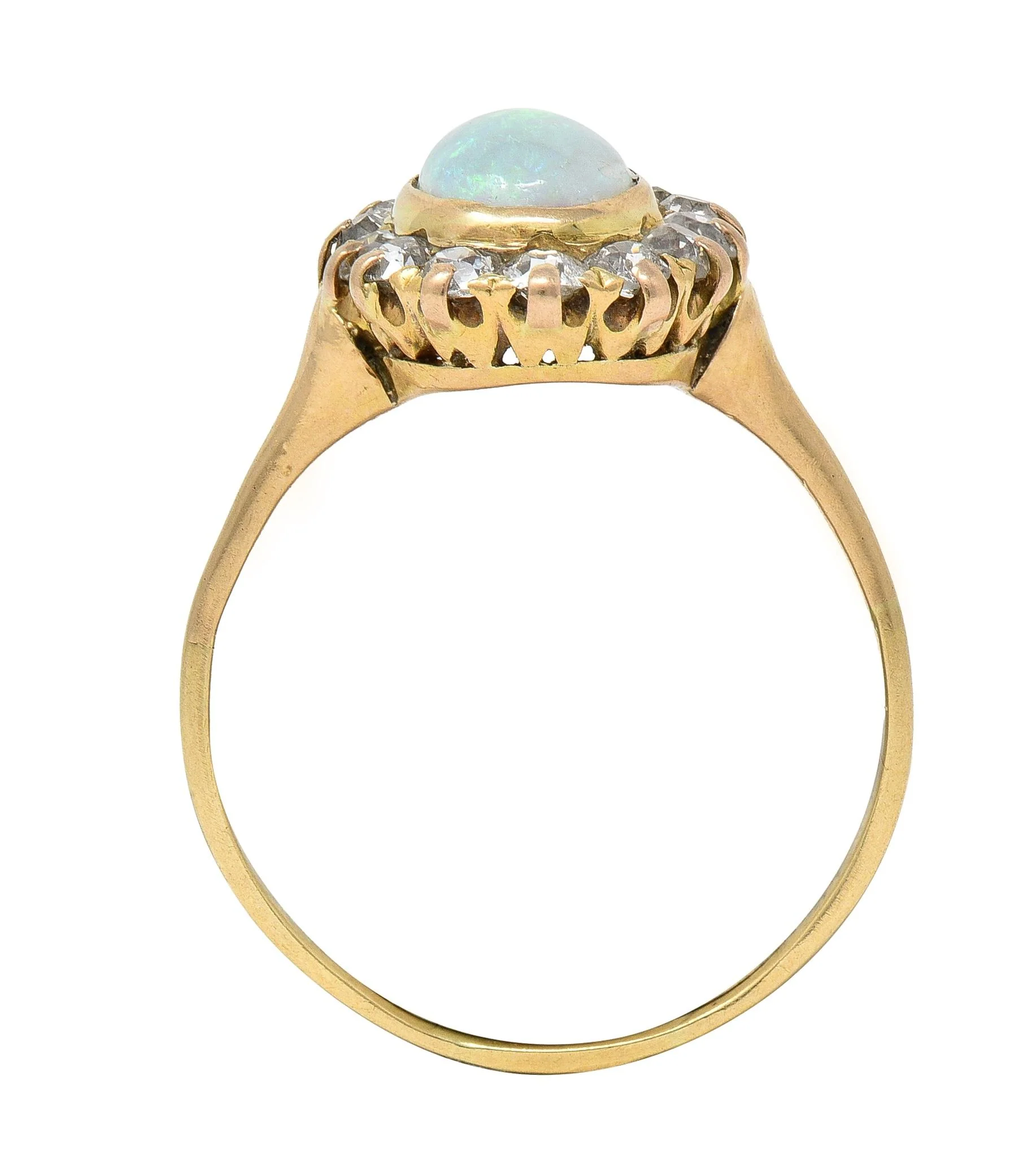 Victorian 0.86 CTW Opal Cabochon Diamond 14 Karat Yellow Gold Antique Halo Ring - Image 9