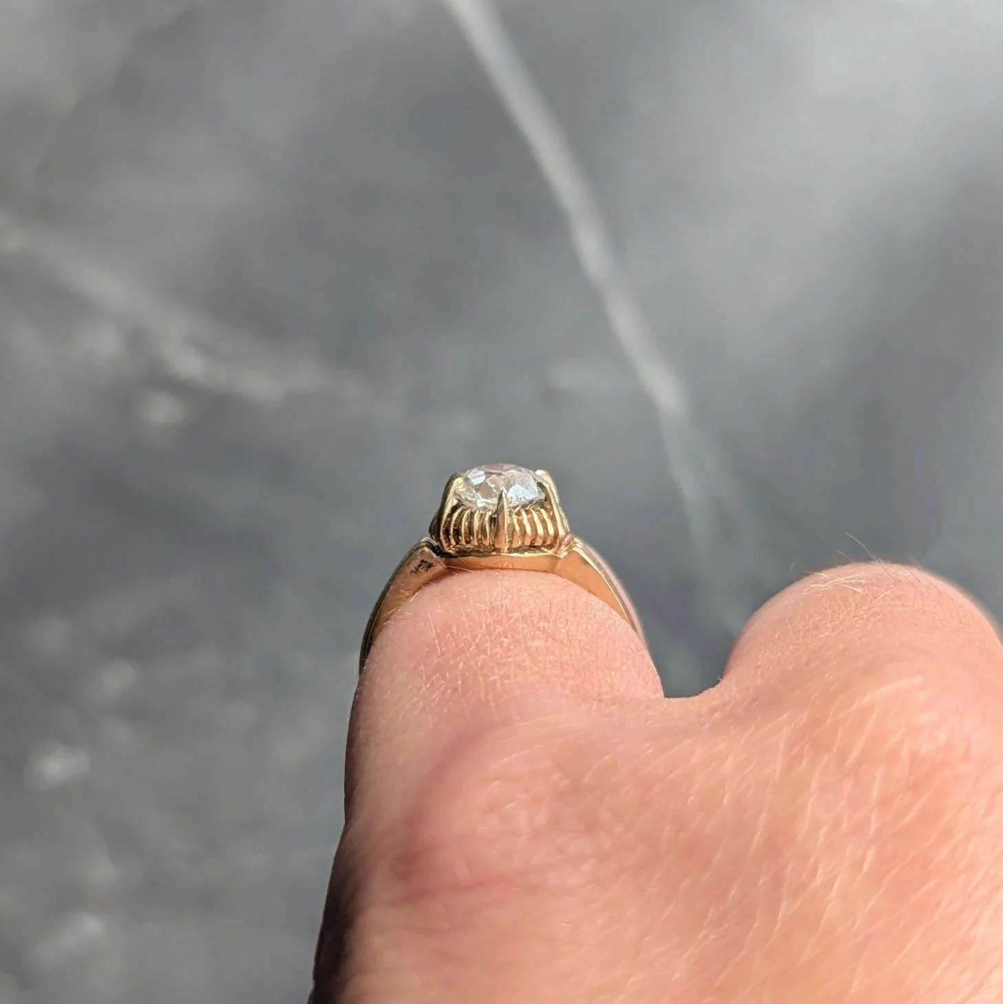 Victorian 0.86 Old Mine Cut Diamond 14 Karat Yellow Gold Antique Solitaire Engagement Ring - Image 8