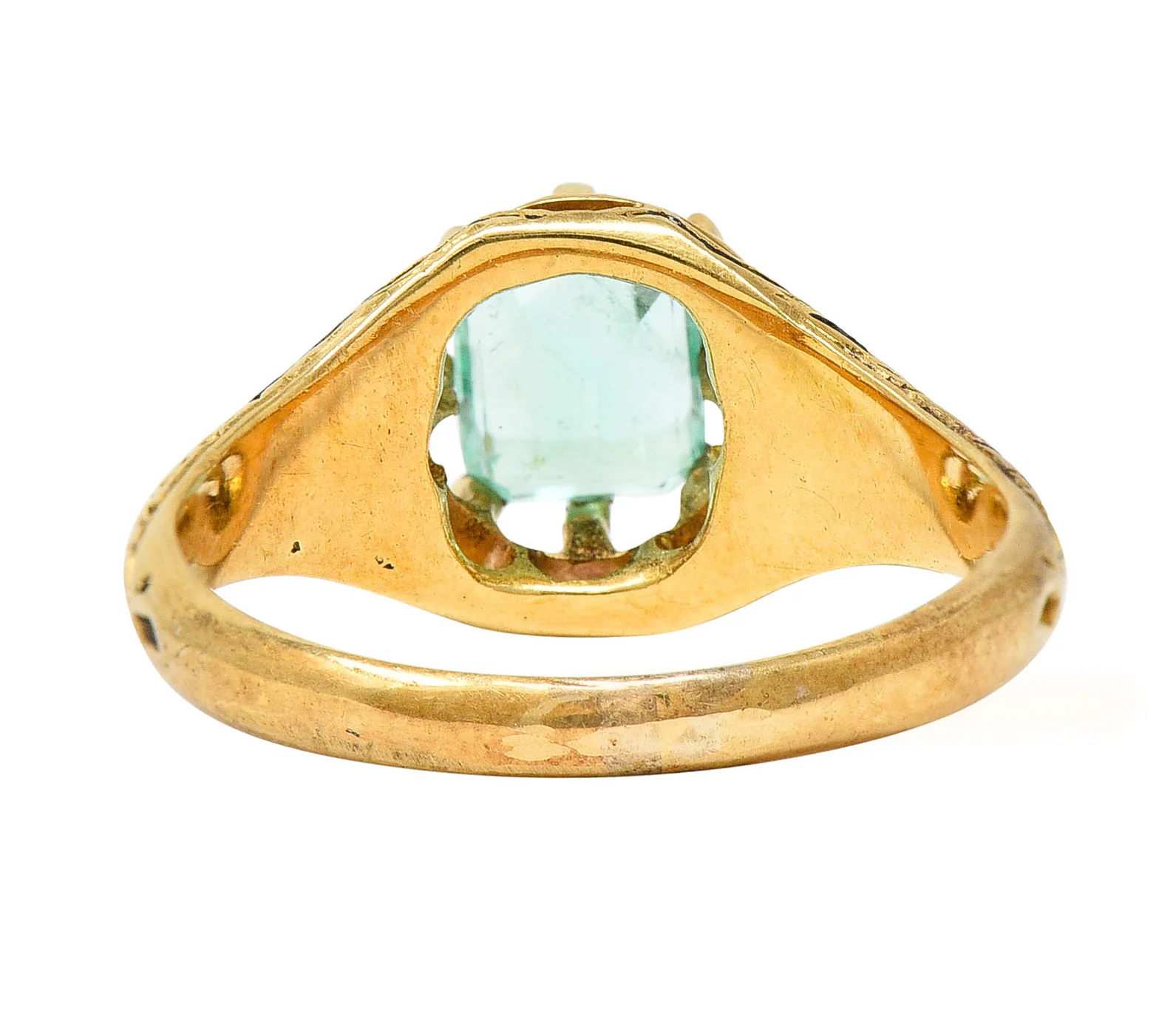 Victorian 0.90 CTW Emerald Enamel 14 Karat Yellow Gold Floral Ring - Image 4