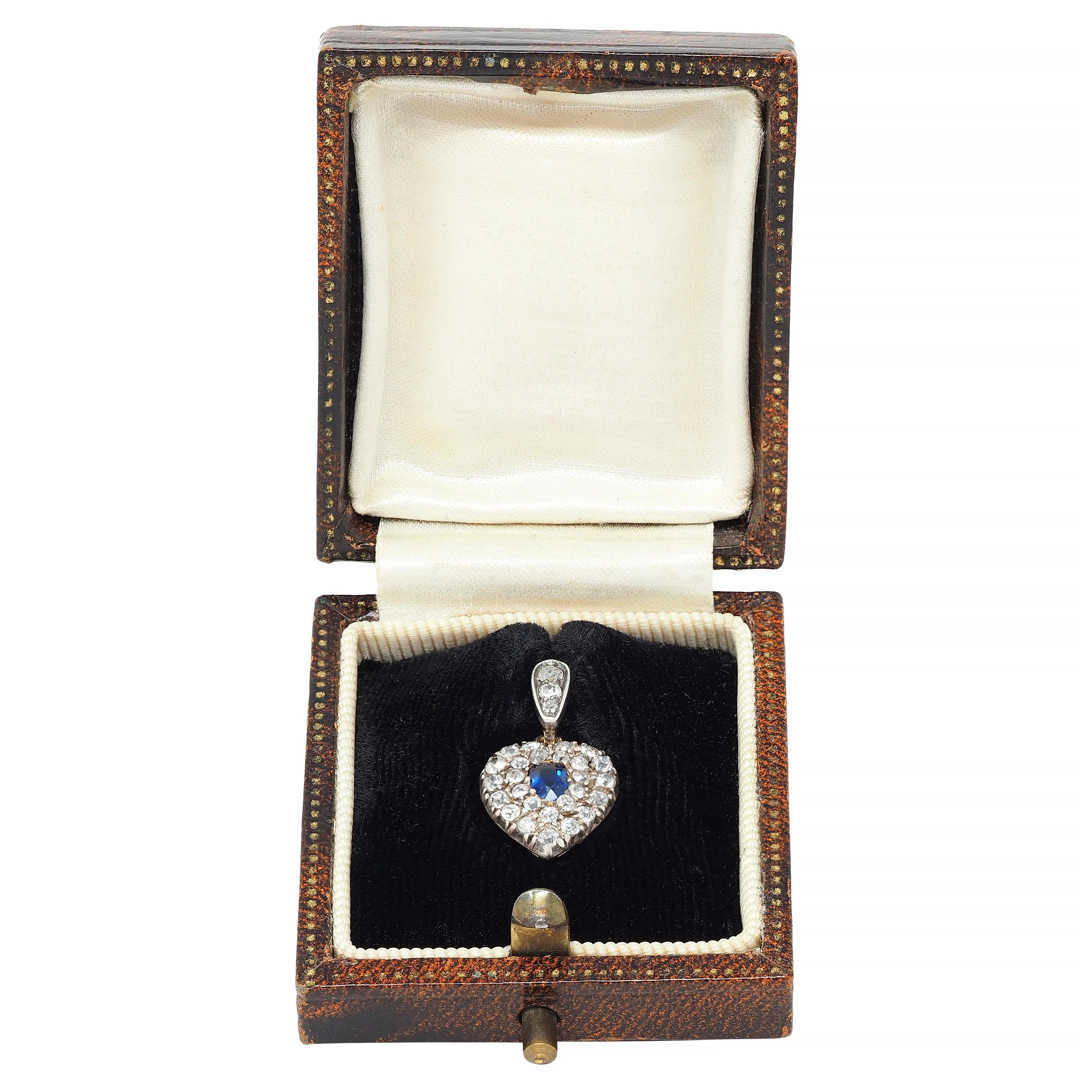 Victorian 0.95 CTW Sapphire Diamond Silver 14 Karat Gold Antique Heart Pendant - Image 2