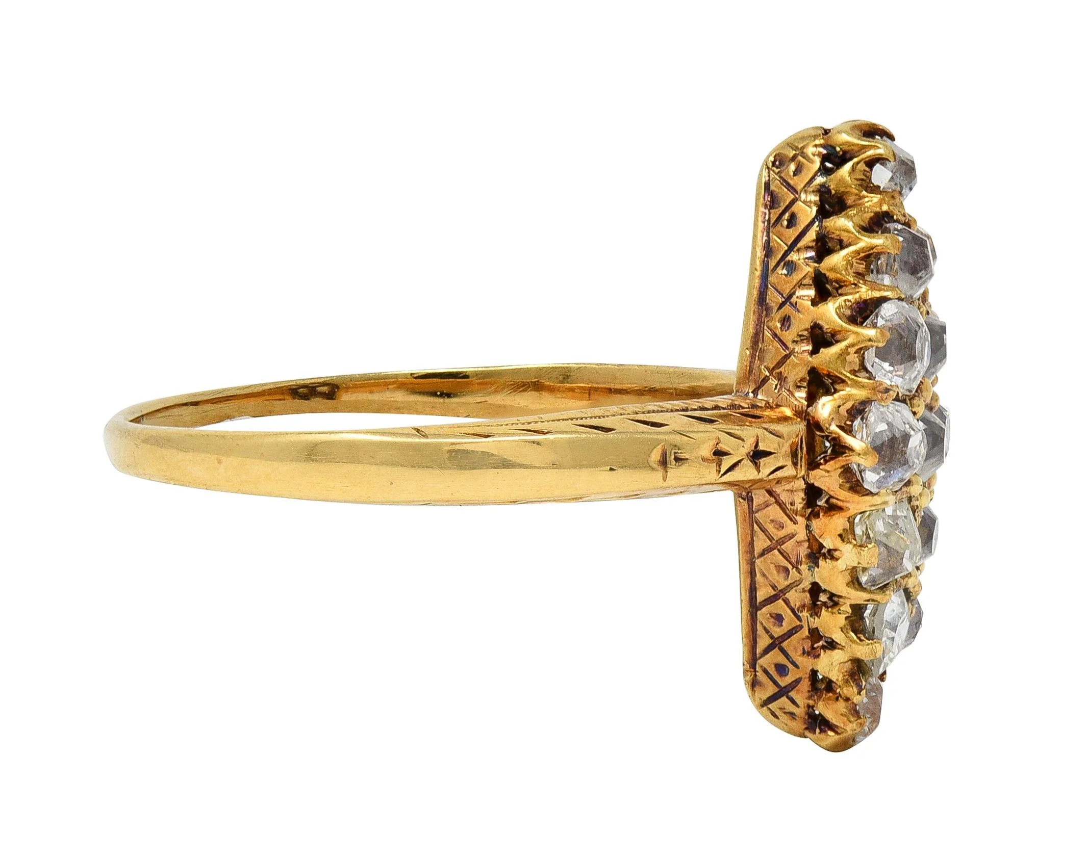 Victorian 0.96 CTW Old Mine Cut Diamond 18 Karat Yellow Gold Antique Navette Ring - Image 2