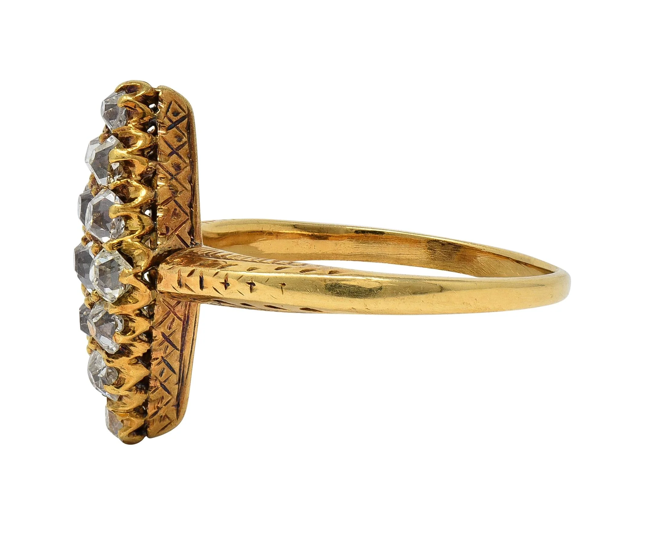 Victorian 0.96 CTW Old Mine Cut Diamond 18 Karat Yellow Gold Antique Navette Ring - Image 4