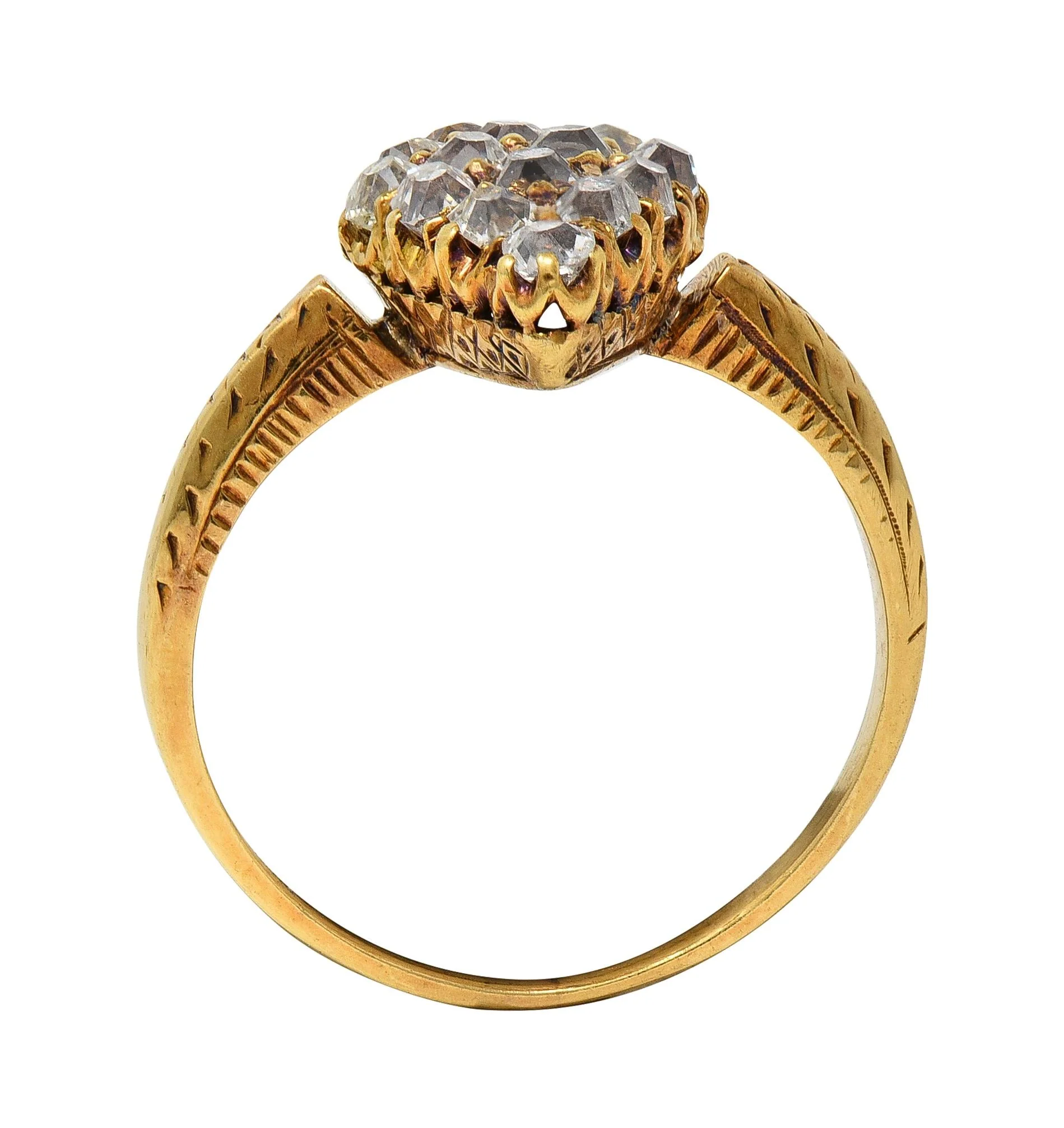 Victorian 0.96 CTW Old Mine Cut Diamond 18 Karat Yellow Gold Antique Navette Ring - Image 5