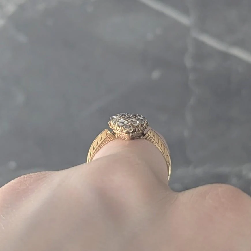 Victorian 0.96 CTW Old Mine Cut Diamond 18 Karat Yellow Gold Antique Navette Ring - Image 8