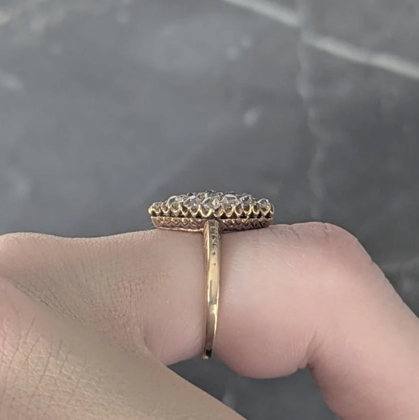 Victorian 0.96 CTW Old Mine Cut Diamond 18 Karat Yellow Gold Antique Navette Ring - Image 9