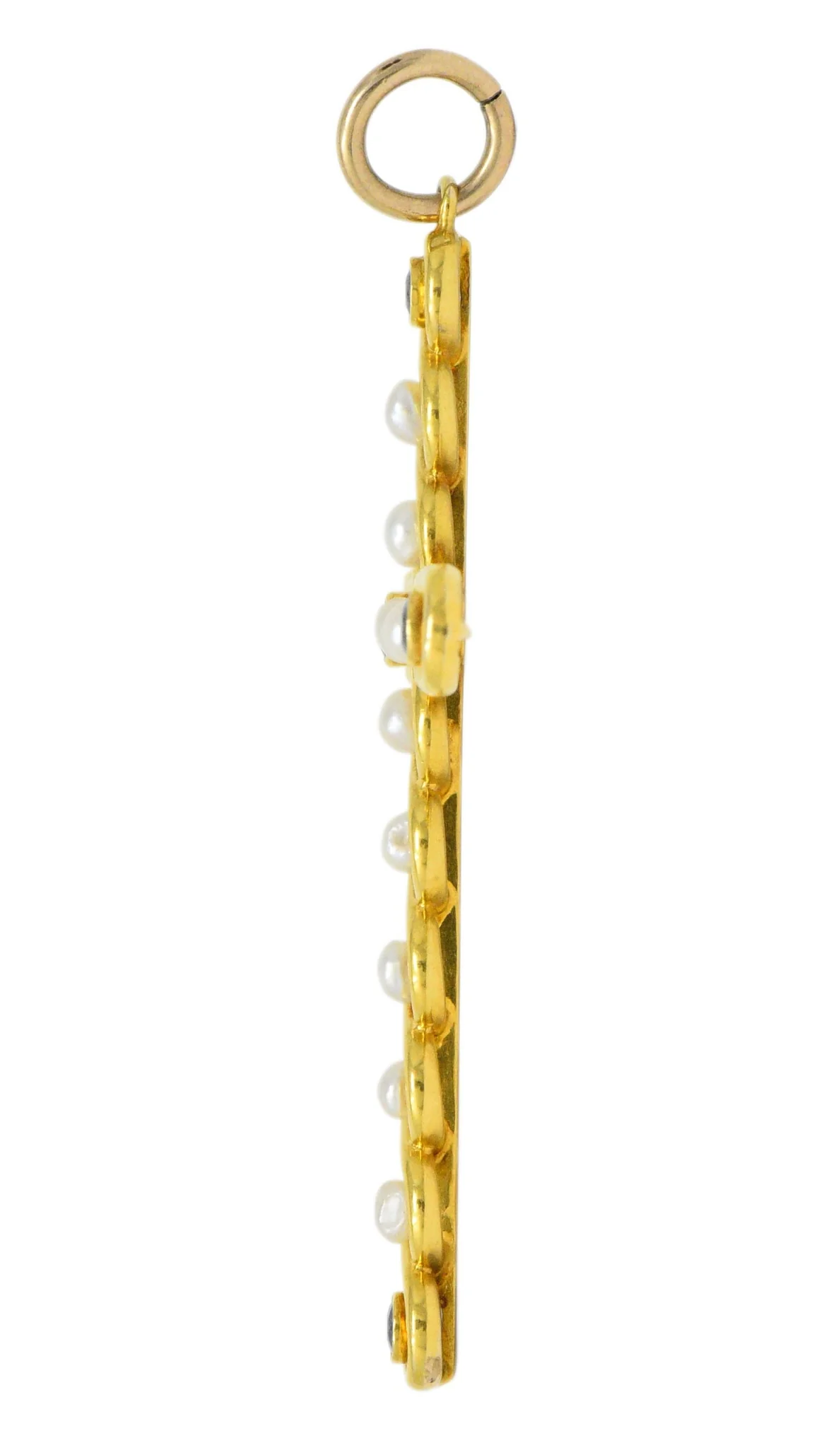 Victorian 1.00 CTW Sapphire Natural Pearl 14 Karat Gold Cross Pendant - Image 6