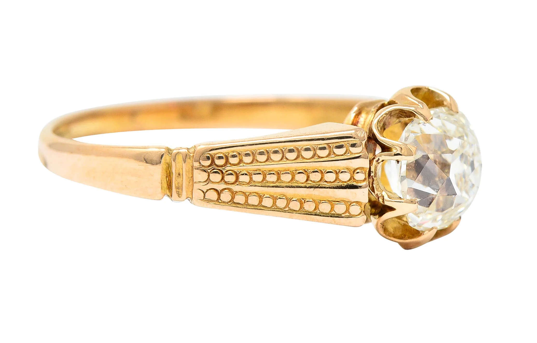 Victorian 1.03 CTW Old Mine Diamond 18 Karat Rose Gold Engagement Ring GIA - Image 2