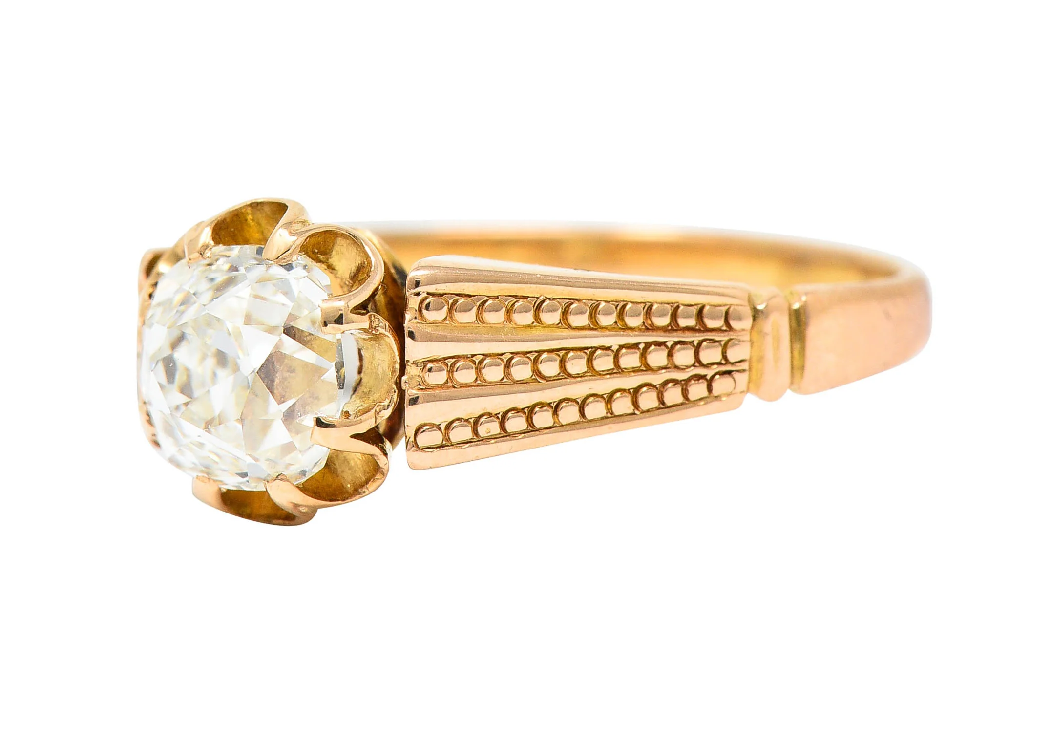 Victorian 1.03 CTW Old Mine Diamond 18 Karat Rose Gold Engagement Ring GIA - Image 6
