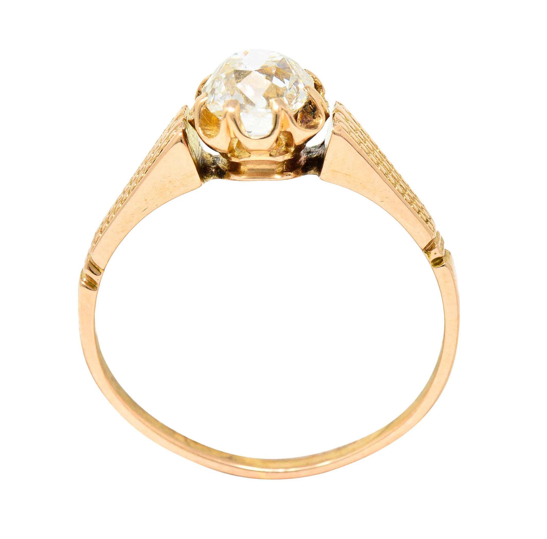 Victorian 1.03 CTW Old Mine Diamond 18 Karat Rose Gold Engagement Ring GIA - Image 8