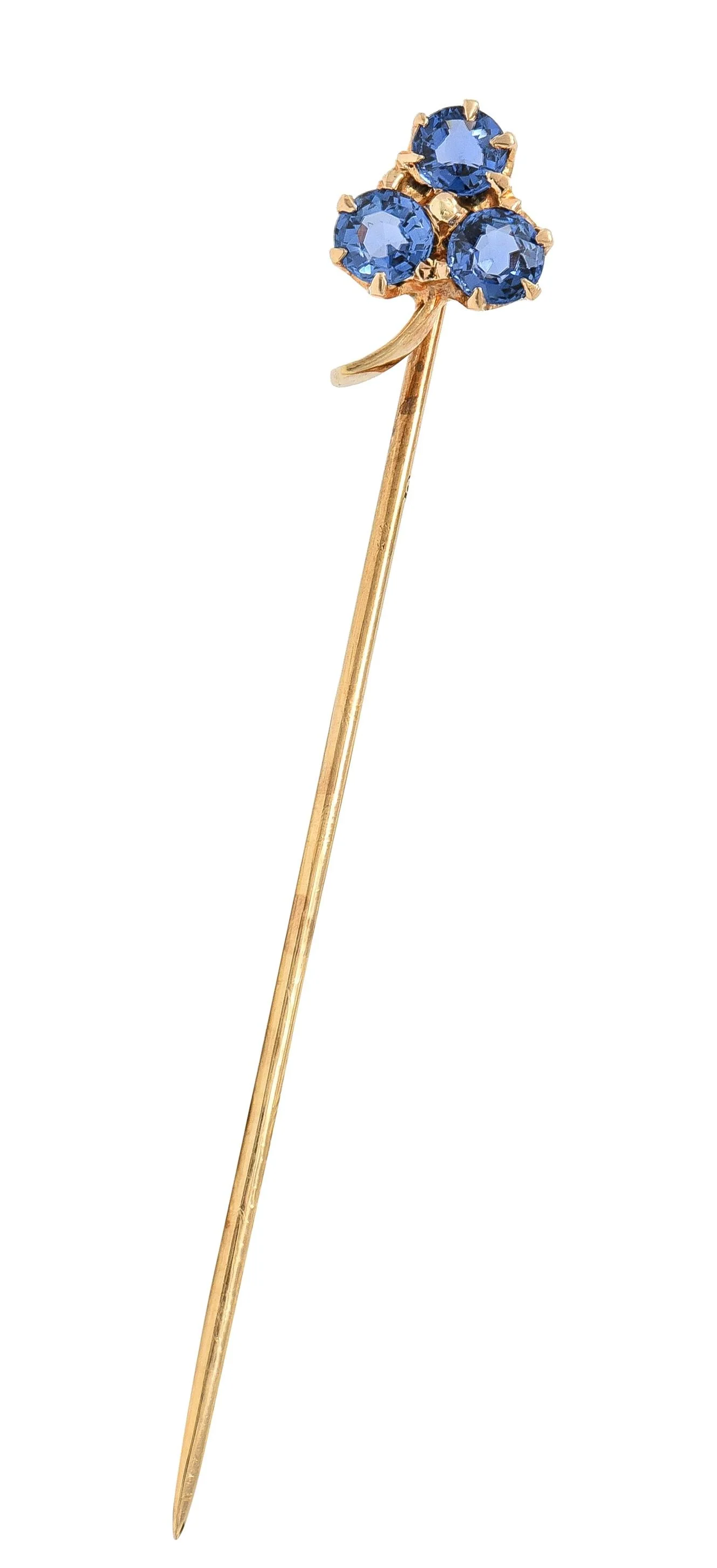 Victorian 1.05 CTW Sapphire 14 Karat Yellow Gold Clover Antique Stickpin - Image 2
