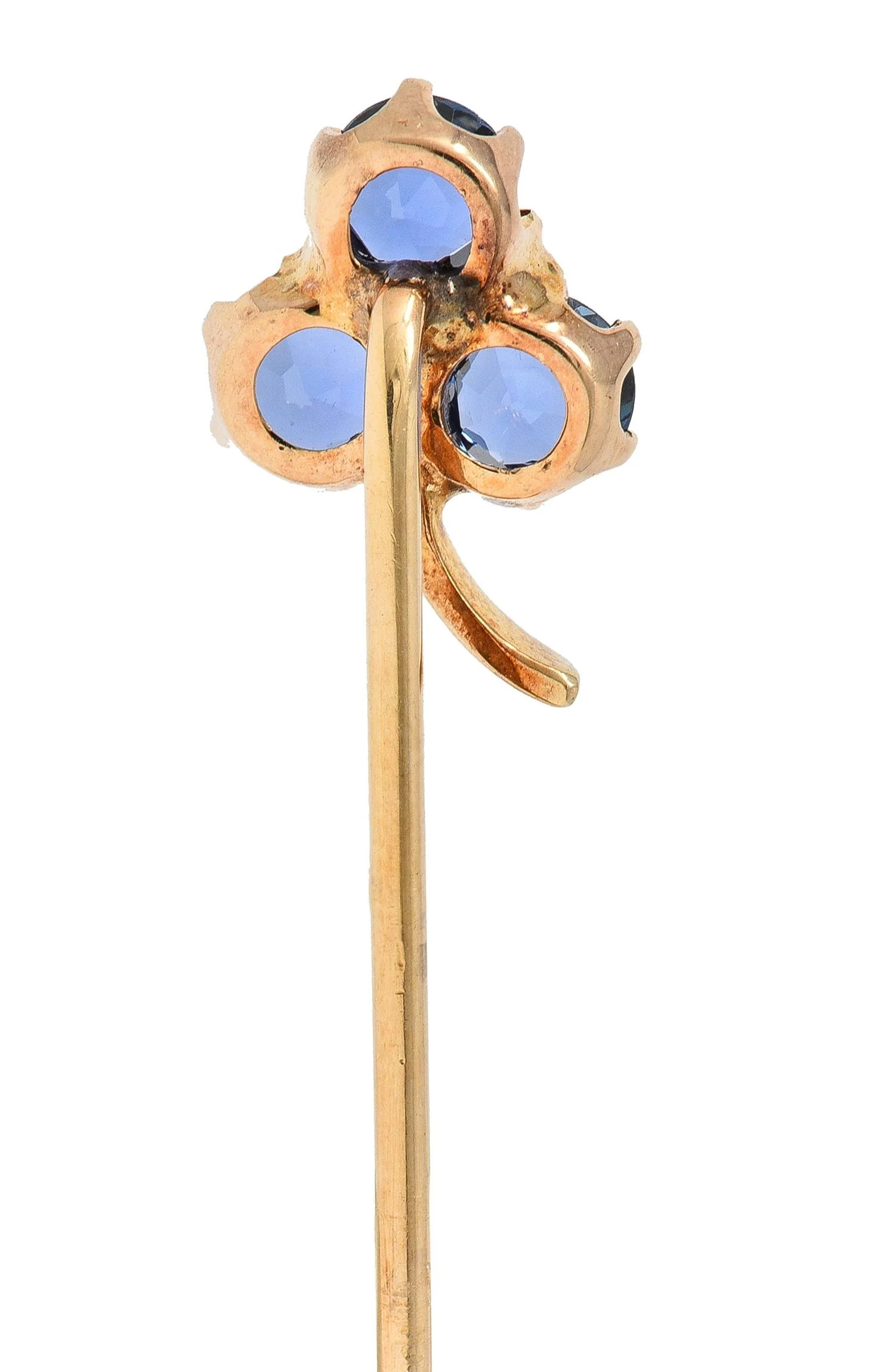 Victorian 1.05 CTW Sapphire 14 Karat Yellow Gold Clover Antique Stickpin - Image 4