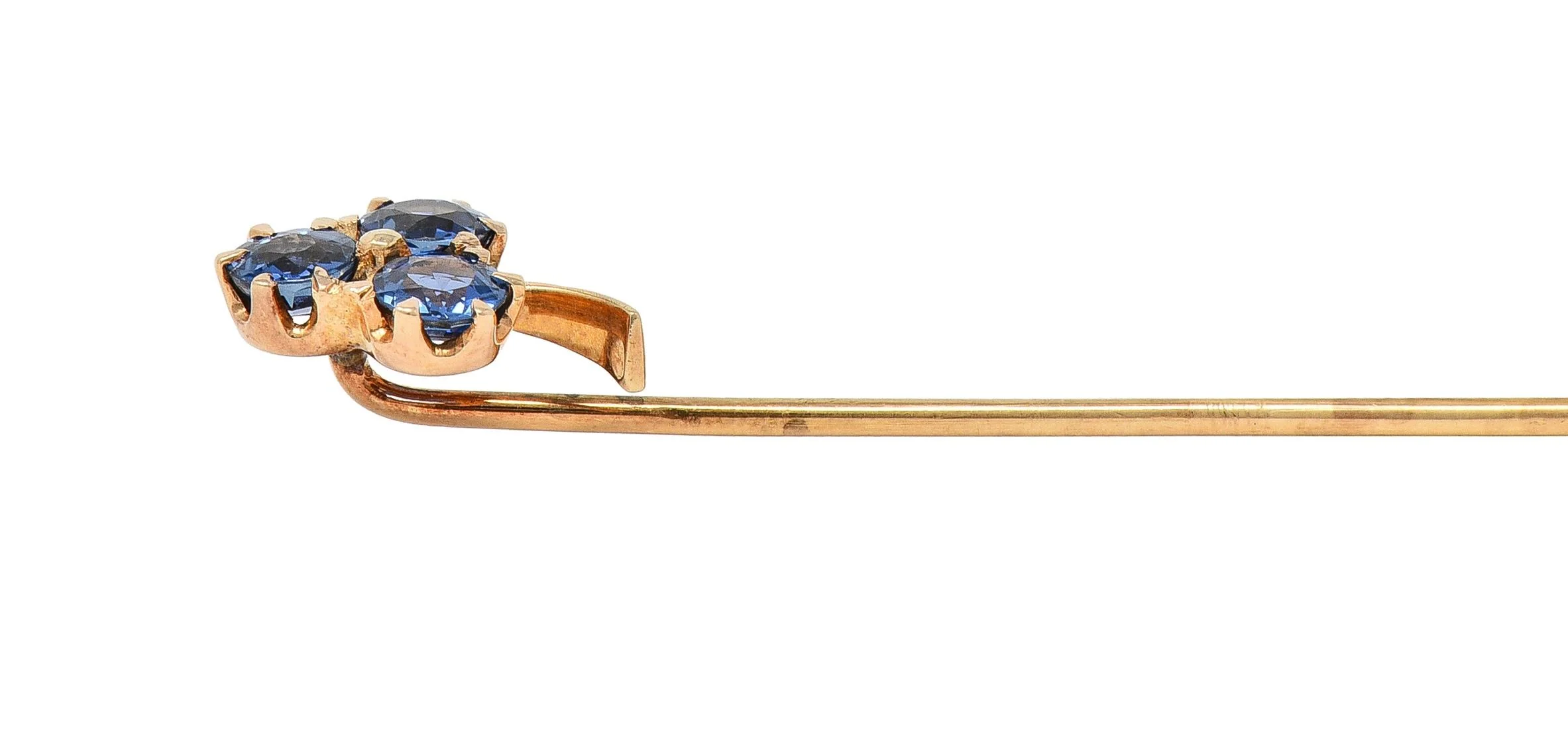 Victorian 1.05 CTW Sapphire 14 Karat Yellow Gold Clover Antique Stickpin - Image 7